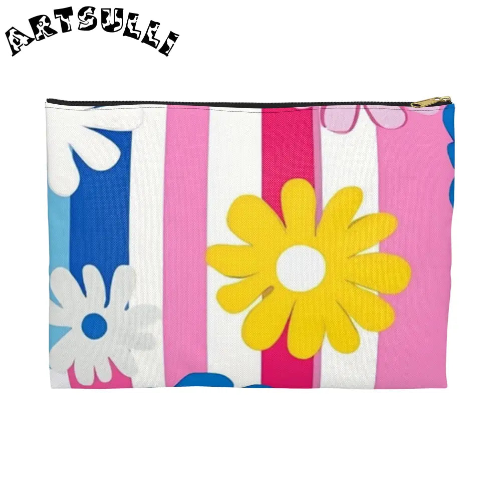 Daisy Stripe Flat Pouch Excellent Pencil Case, Artsulli - Art is Long, Life is Short, Bags, Size, Large, Color, Black zipper, , , 55522866477248