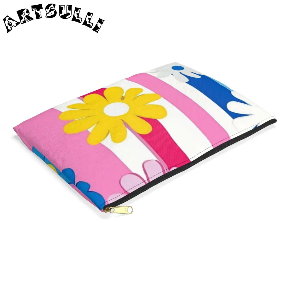 Daisy Stripe Flat Pouch Excellent Pencil Case, Artsulli - Art is Long, Life is Short, Bags, , , , , , , 