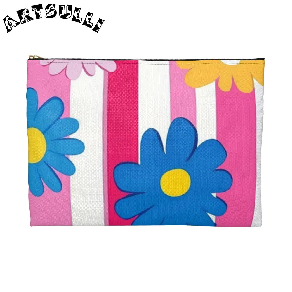 Daisy Stripe Flat Pouch Excellent Pencil Case, Artsulli - Art is Long, Life is Short, Bags, , , , , , , 