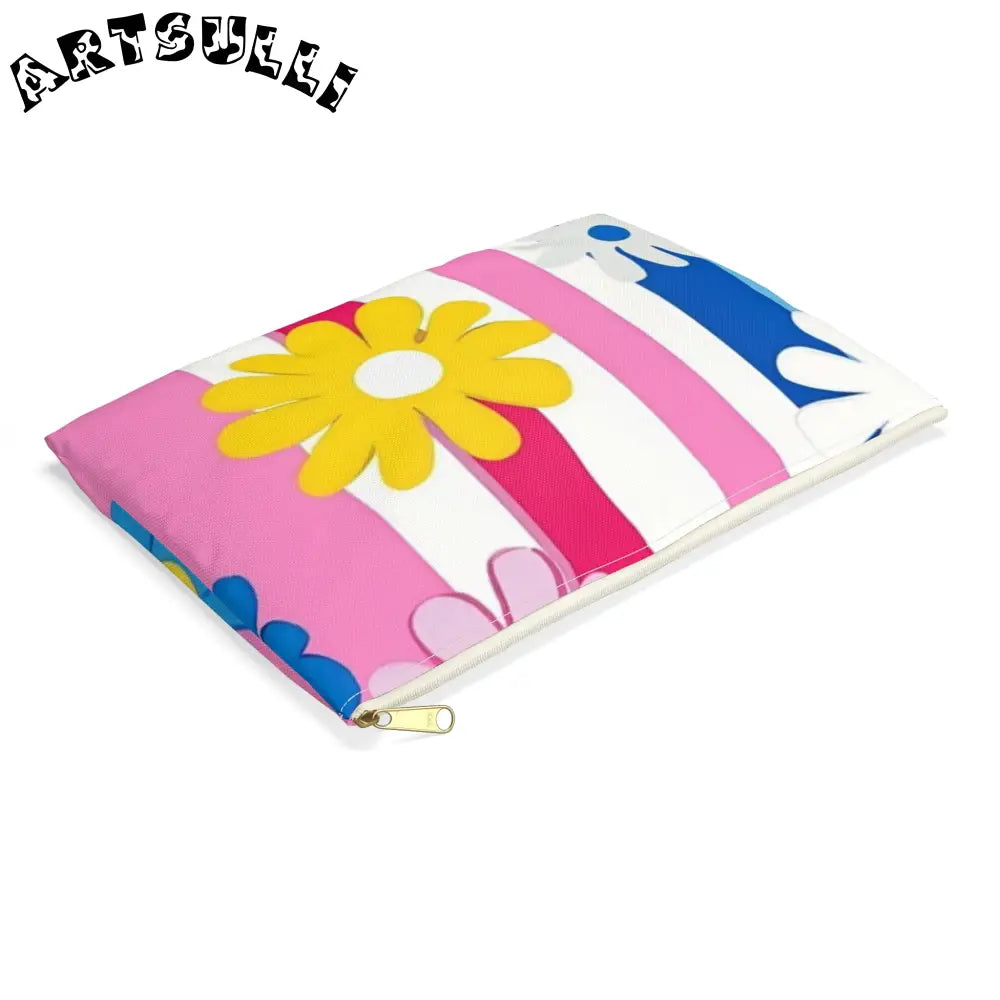 Daisy Stripe Flat Pouch Excellent Pencil Case, Artsulli - Art is Long, Life is Short, Bags, , , , , , , 