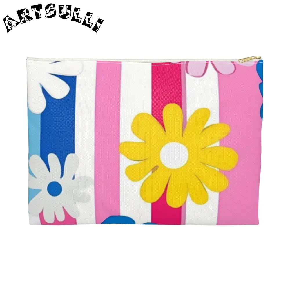 Daisy Stripe Flat Pouch Excellent Pencil Case, Artsulli - Art is Long, Life is Short, Bags, Size, Large, Color, White zipper, , , 55517967687726