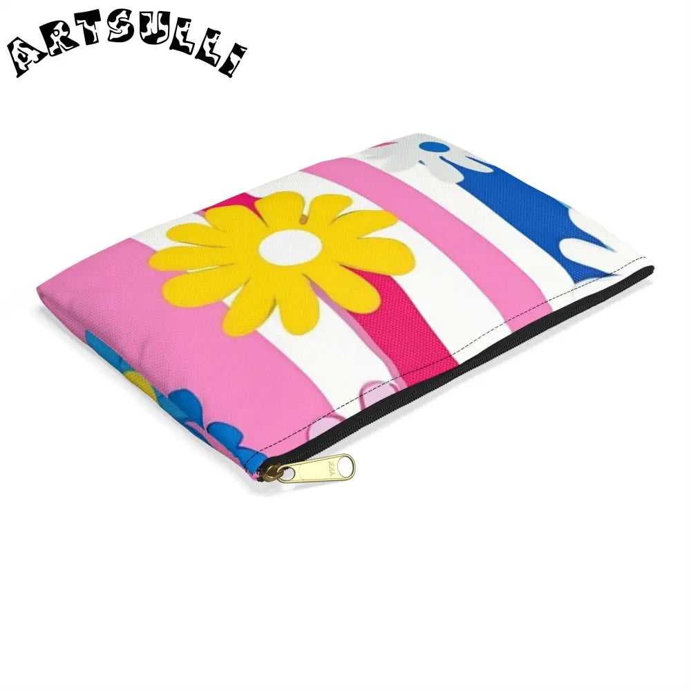 Daisy Stripe Flat Pouch Excellent Pencil Case, Artsulli - Art is Long, Life is Short, Bags, , , , , , , 