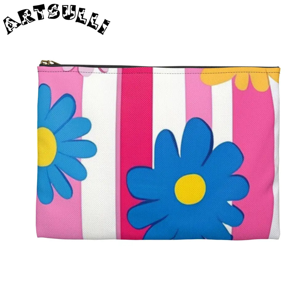Daisy Stripe Flat Pouch Excellent Pencil Case, Artsulli - Art is Long, Life is Short, Bags, , , , , , , 