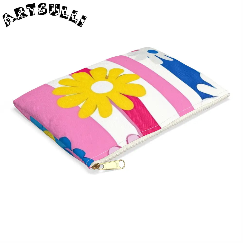 Daisy Stripe Flat Pouch Excellent Pencil Case, Artsulli - Art is Long, Life is Short, Bags, , , , , , , 