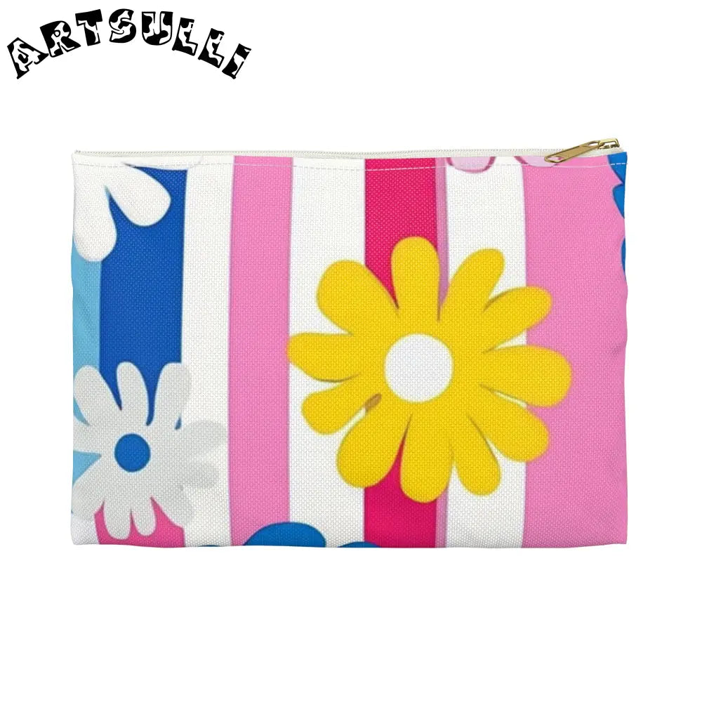 Daisy Stripe Flat Pouch Excellent Pencil Case, Artsulli - Art is Long, Life is Short, Bags, Size, Small, Color, White zipper, , , 55533019732012
