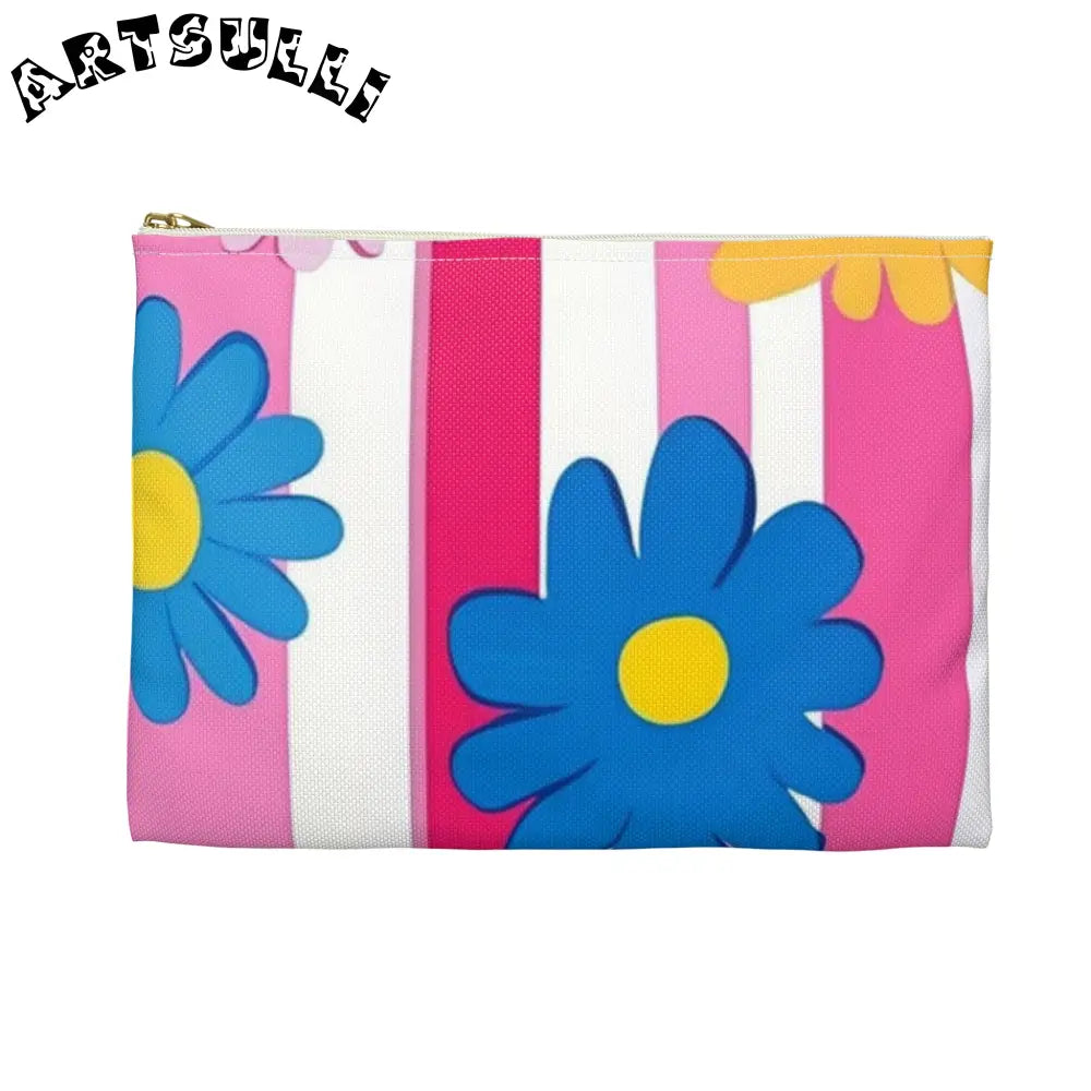 Daisy Stripe Flat Pouch Excellent Pencil Case, Artsulli - Art is Long, Life is Short, Bags, , , , , , , 