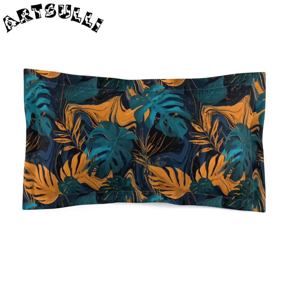 Dark Blue and Gold Tropical Leaf Pillow Sham, Artsulli - Art is Long, Life is Short, Home Decor, Size, King, , , , , 60117465405024106405