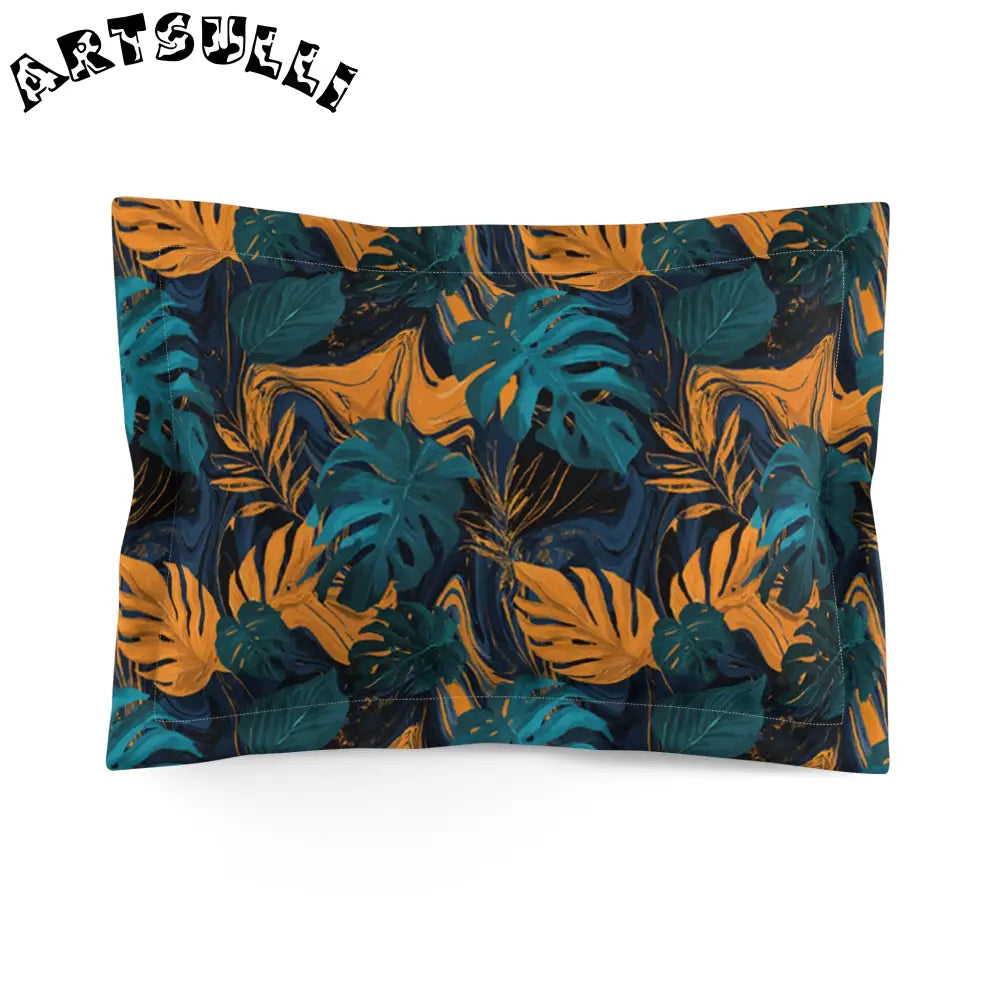 Dark Blue and Gold Tropical Leaf Pillow Sham, Artsulli - Art is Long, Life is Short, Home Decor, Size, Standard, , , , , 32078783152255962264