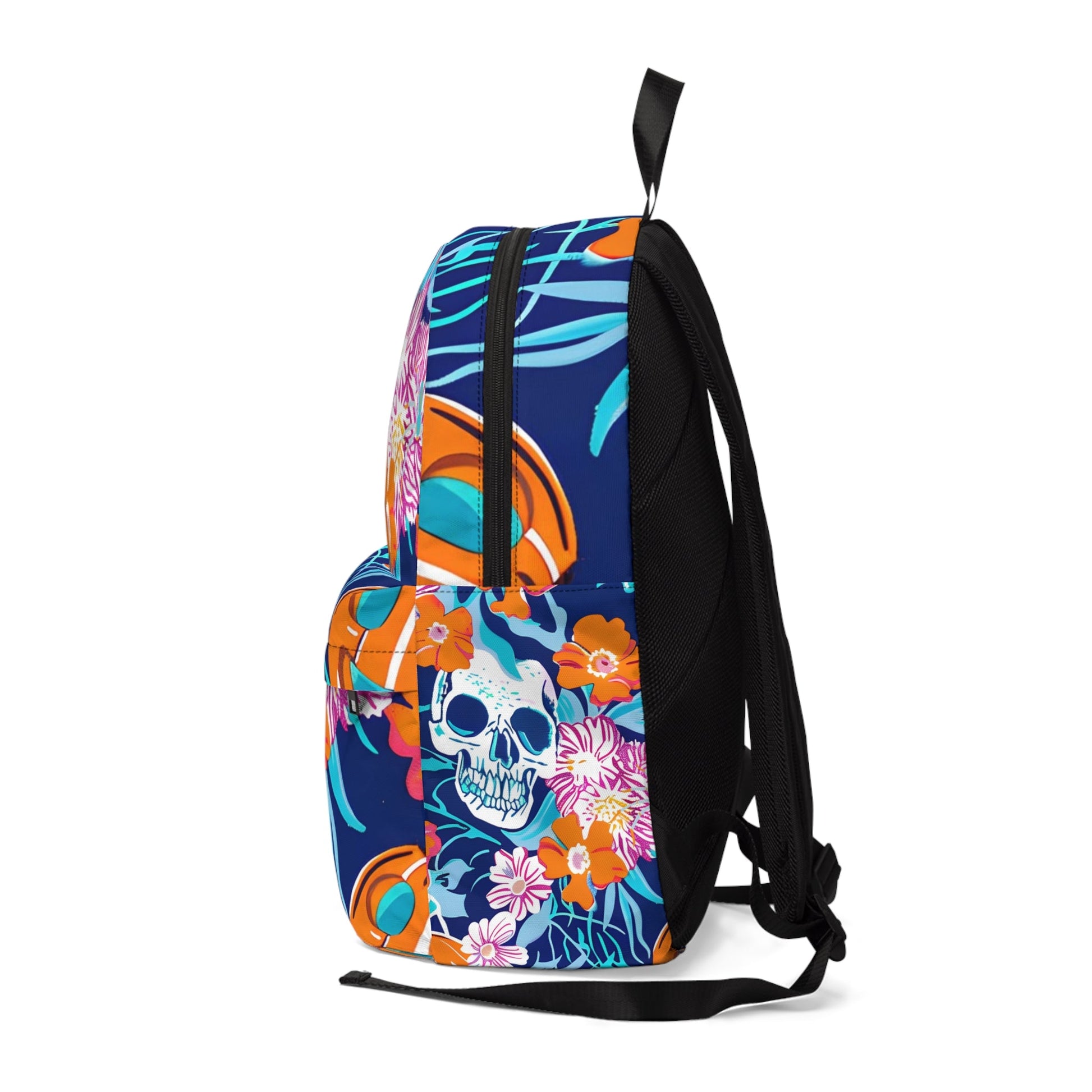 Dark Blue Floral Skull Backpack, Artsulli - Art is Long, Life is Short, Bags, , , , , , , 