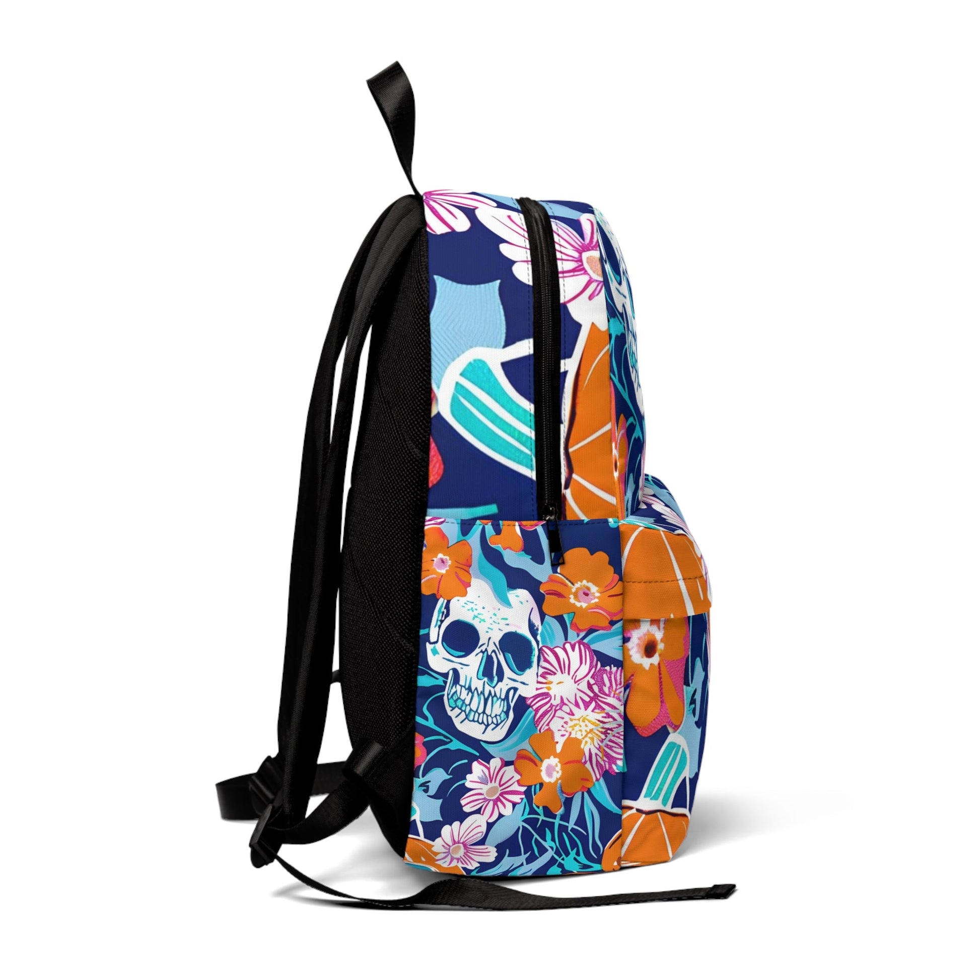 Dark Blue Floral Skull Backpack, Artsulli - Art is Long, Life is Short, Bags, , , , , , , 