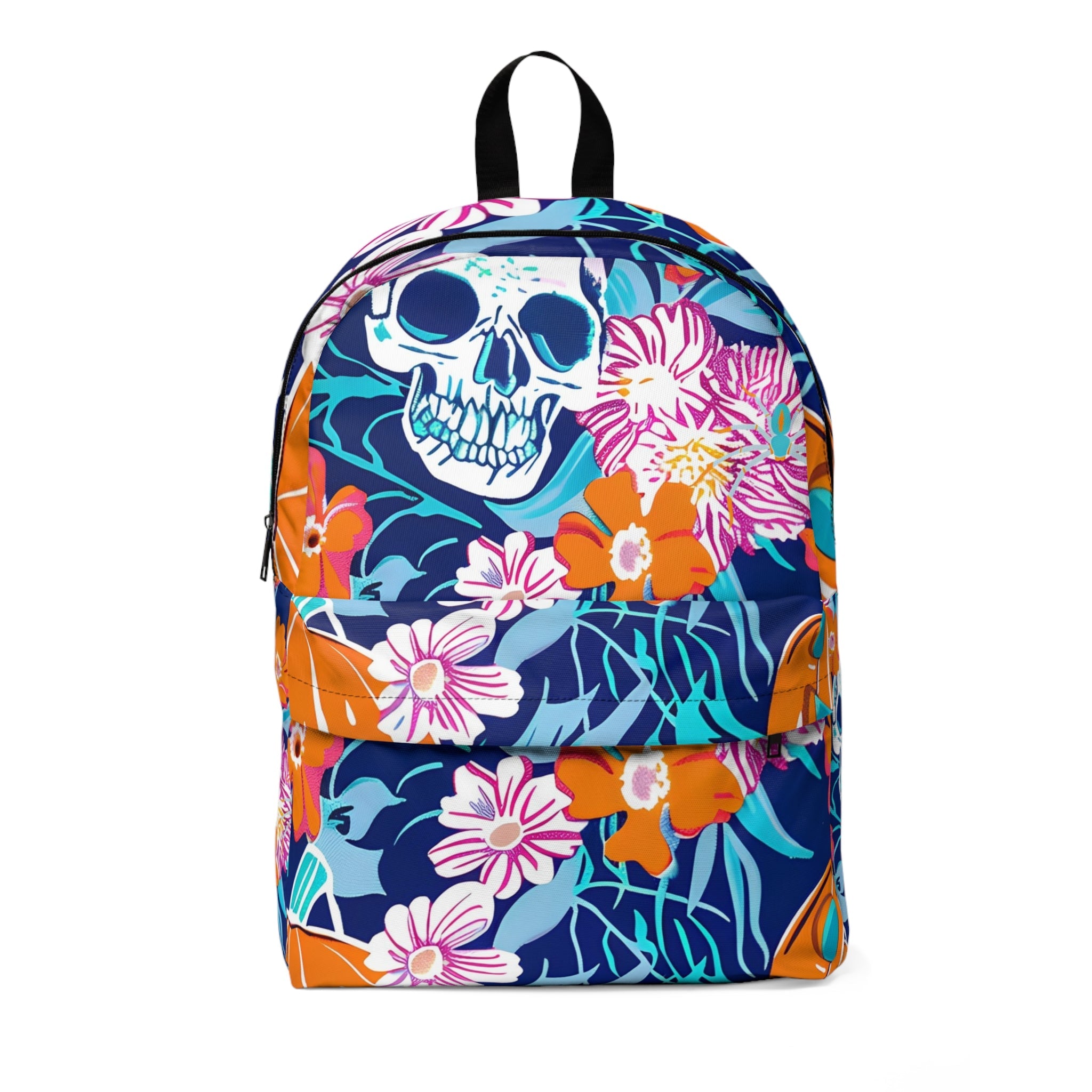 Dark Blue Floral Skull Backpack, Artsulli - Art is Long, Life is Short, Bags, Size, One size, , , , , 32128314465842050191
