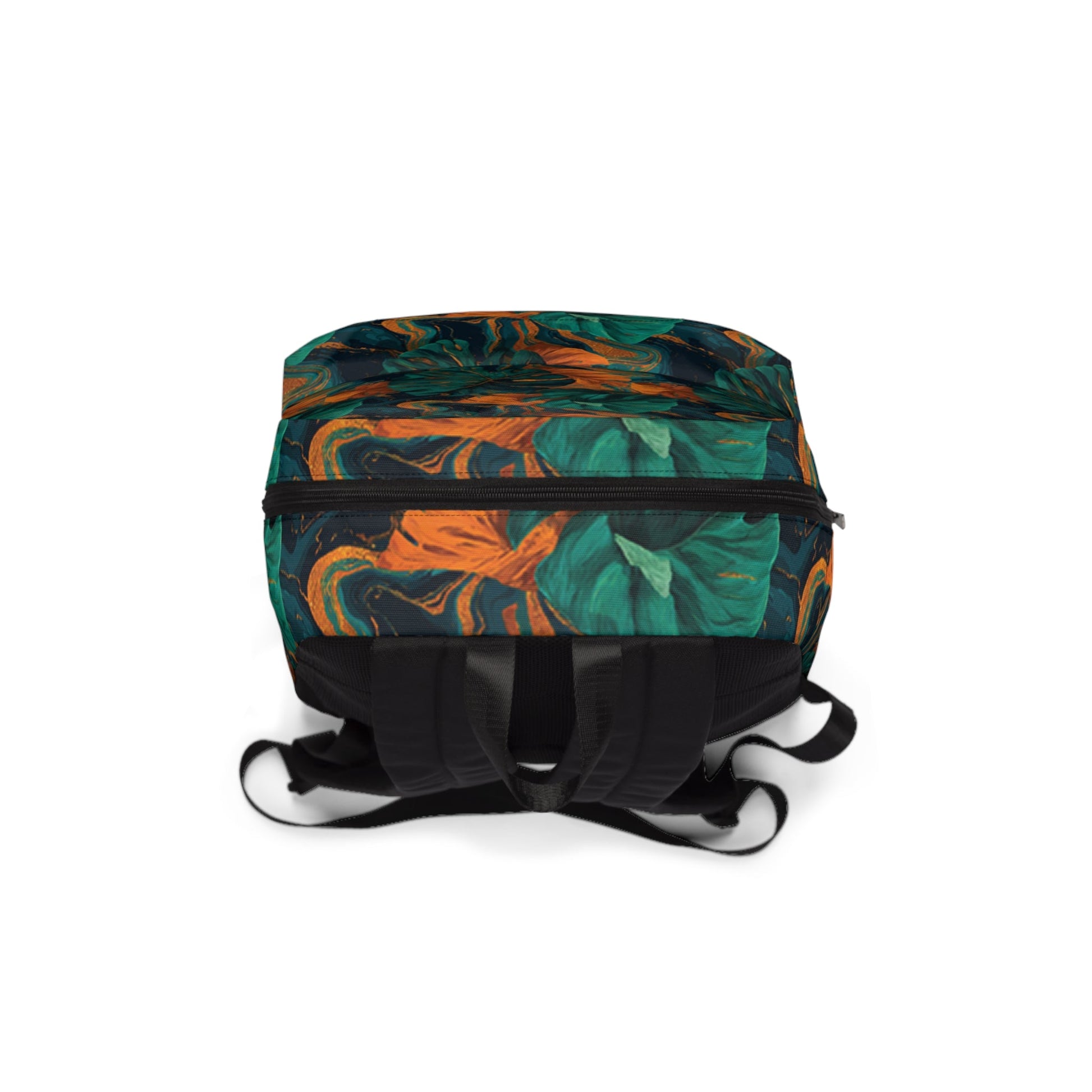Printify Dark Green and Orange Tropical Leaf Backpack 2025