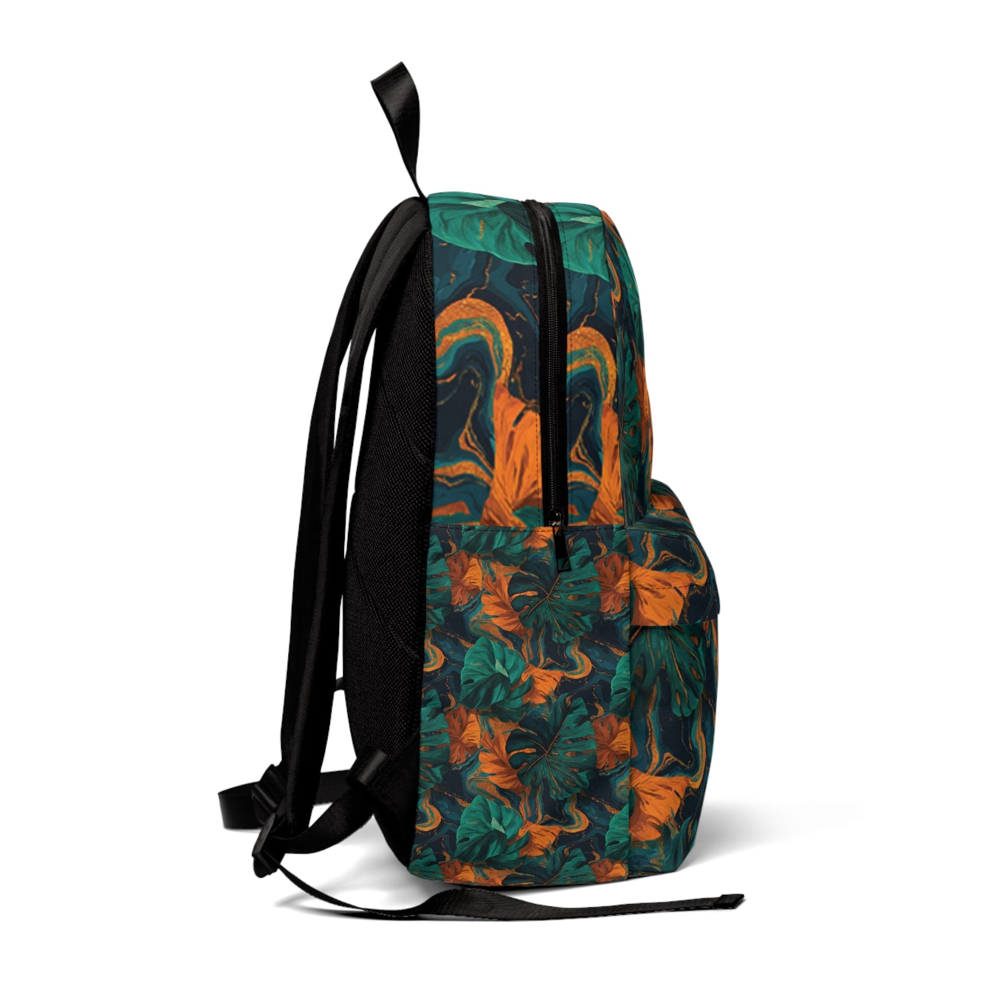 Printify Dark Green and Orange Tropical Leaf Backpack 2025