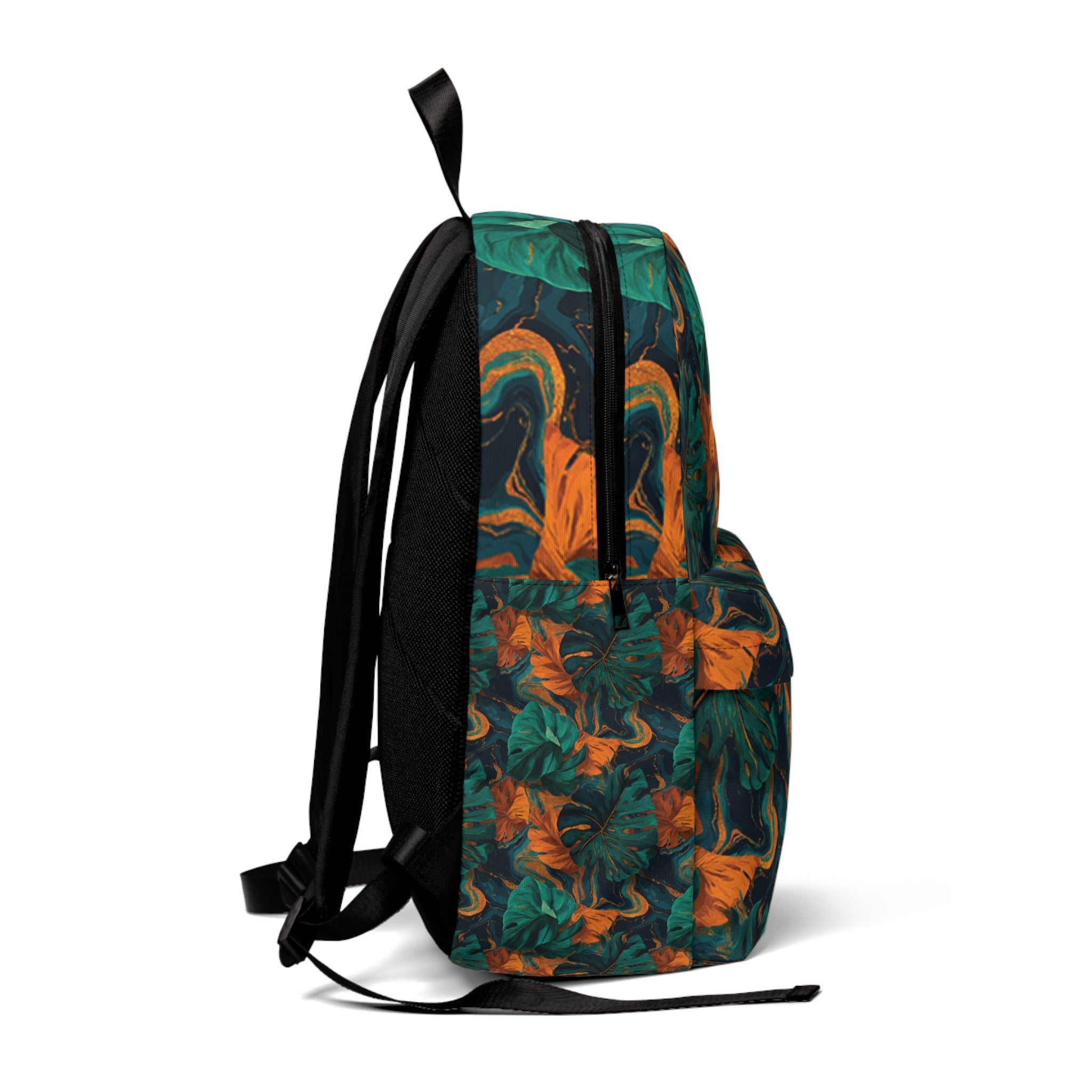 Printify Dark Green and Orange Tropical Leaf Backpack 2025