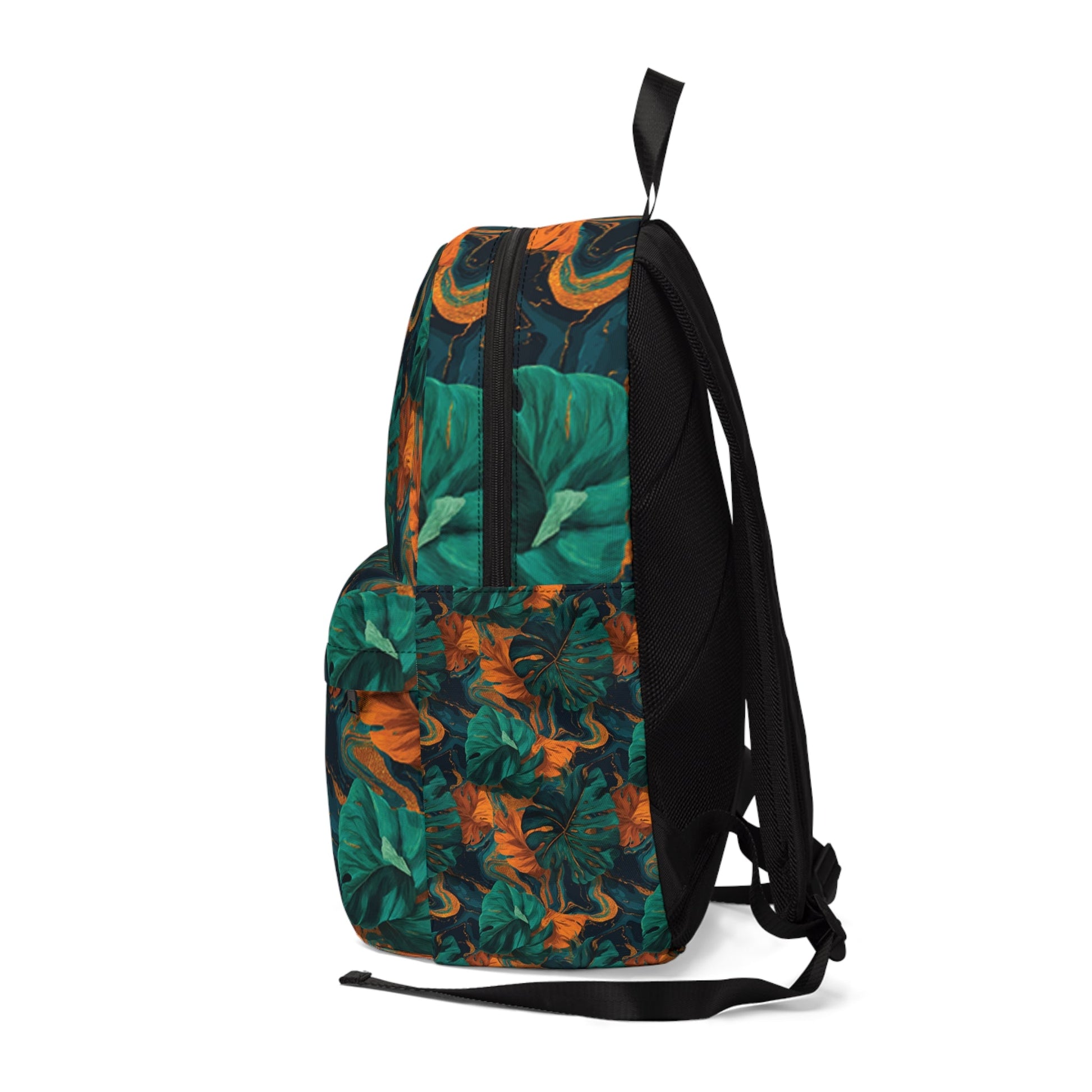 Printify Dark Green and Orange Tropical Leaf Backpack 2025