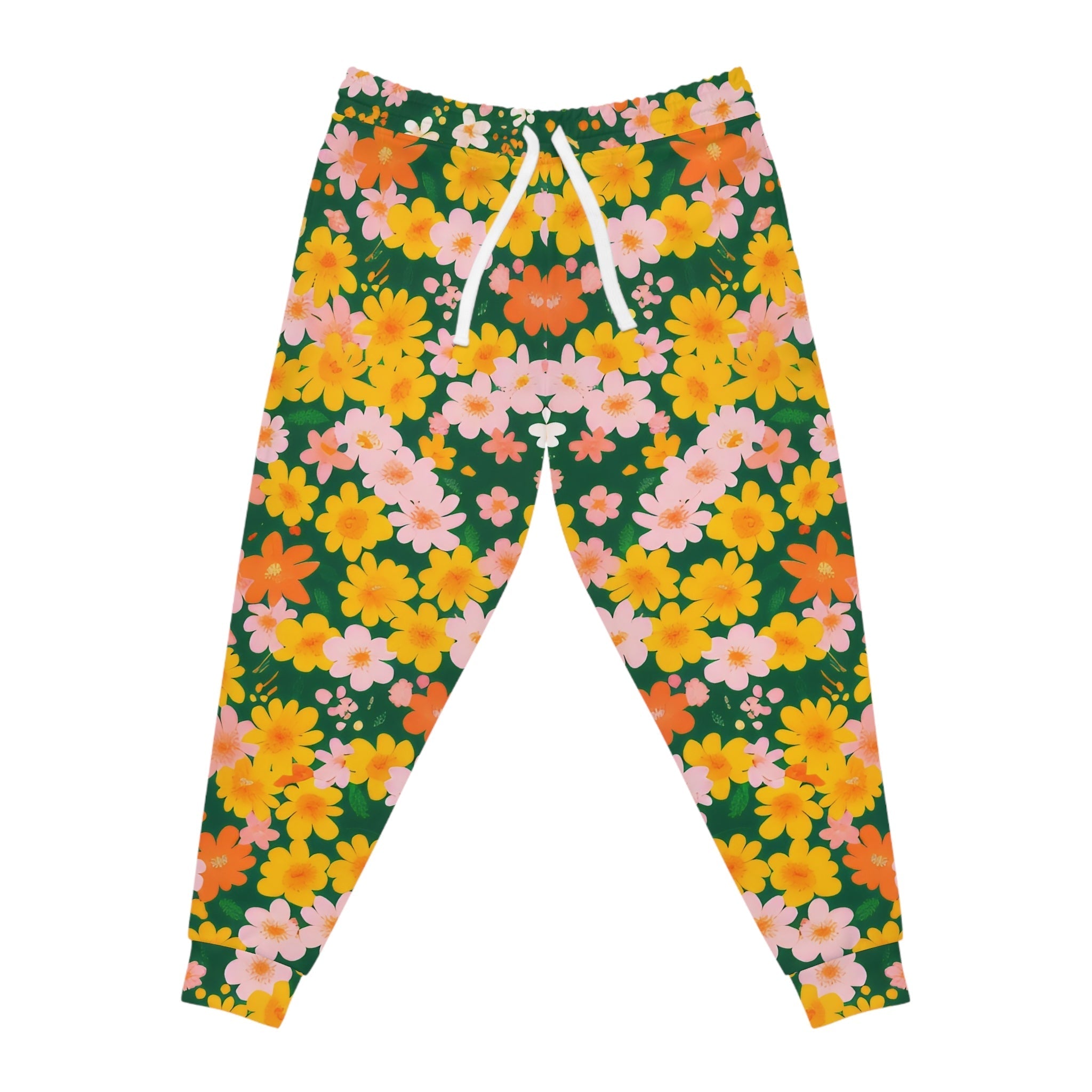 Dark Green Colorful Floral Joggers, Artsulli - Art is Long, Life is Short, All Over Prints, Size, S, Color, Seam thread color automatically matched to design, , , 21209319696599694024