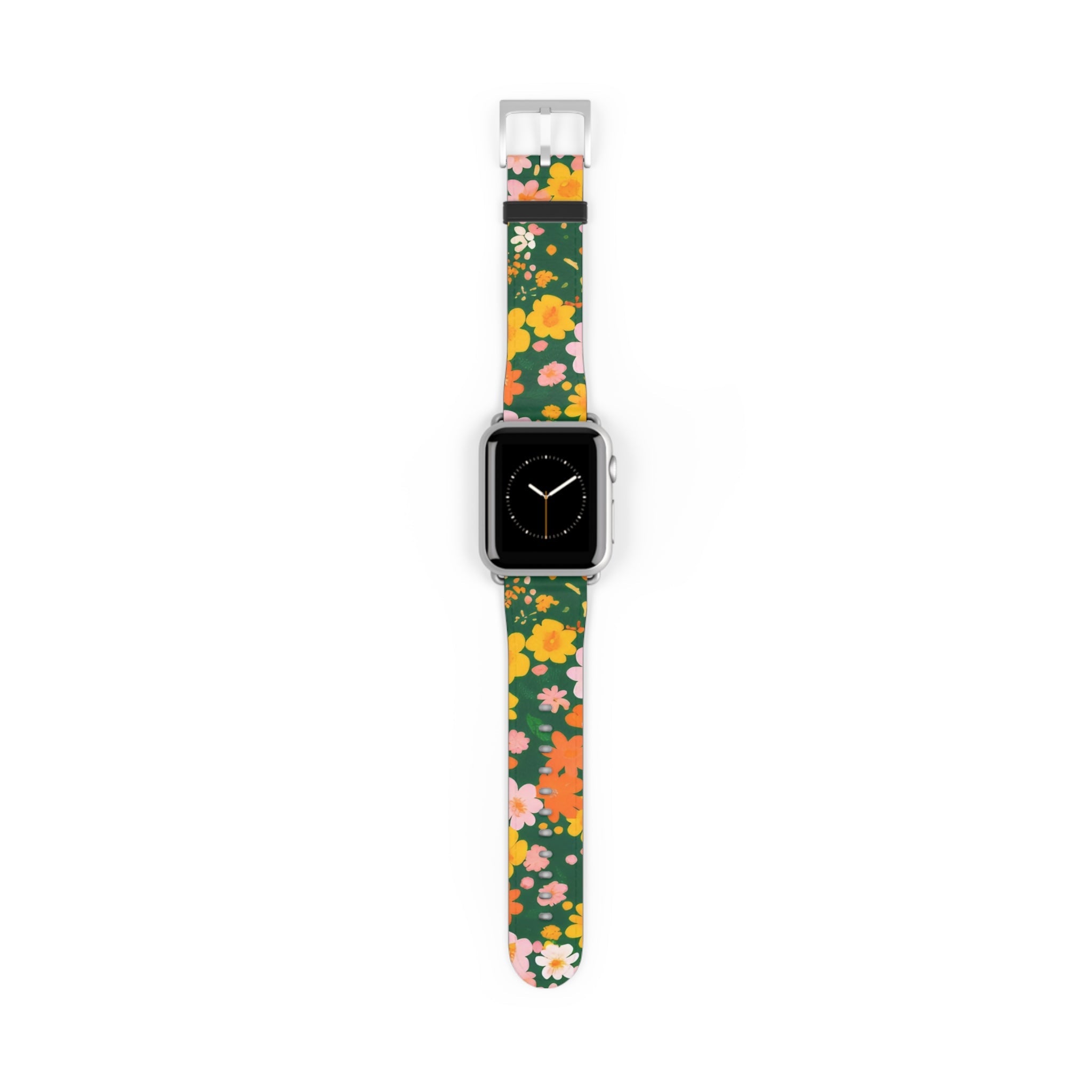 Dark Green Floral Apple Watch Band, Artsulli - Art is Long, Life is Short, Accessories, Size, 38 - 41 mm, Color, Silver Matte, , , 22270188658540805482
