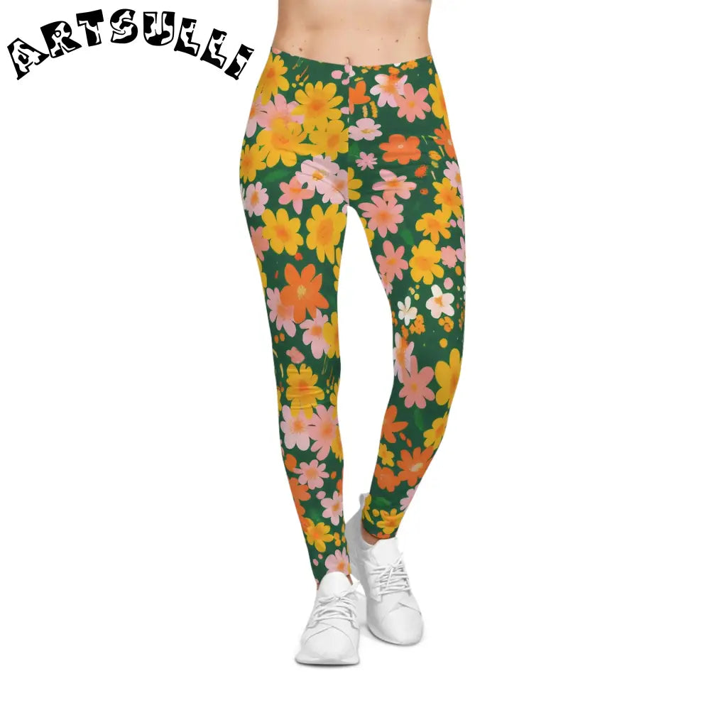 Dark Green Floral Casual Leggings, Artsulli - Art is Long, Life is Short, All Over Prints, , , , , , , 