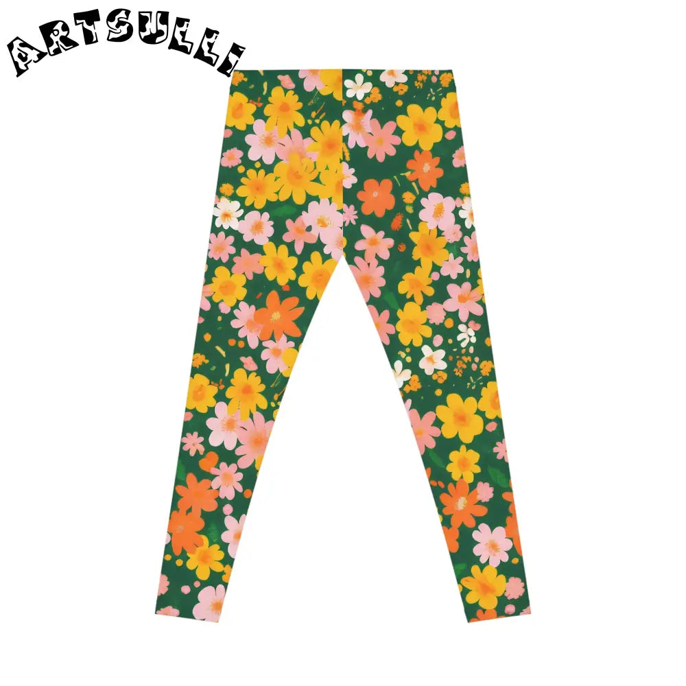 Dark Green Floral Casual Leggings, Artsulli - Art is Long, Life is Short, All Over Prints, , , , , , , 