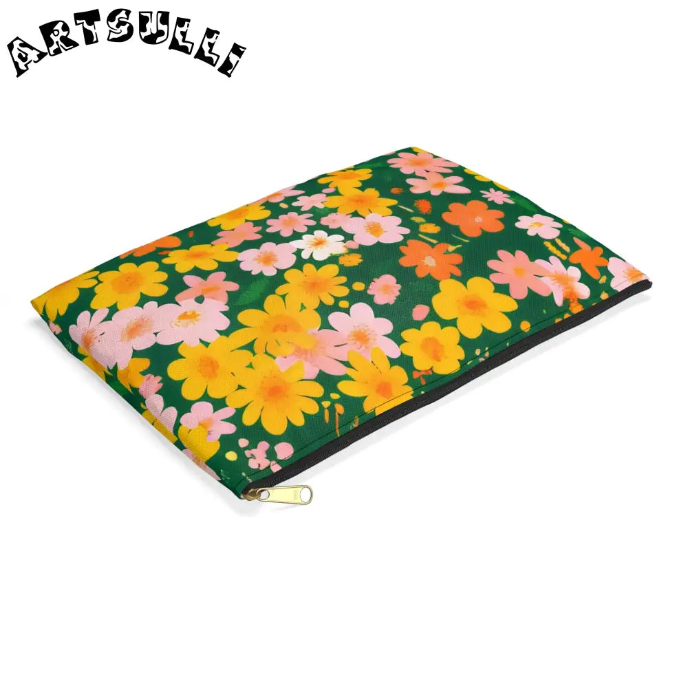 Dark Green Floral Flat Pouch, Artsulli - Art is Long, Life is Short, Bags, , , , , , , 