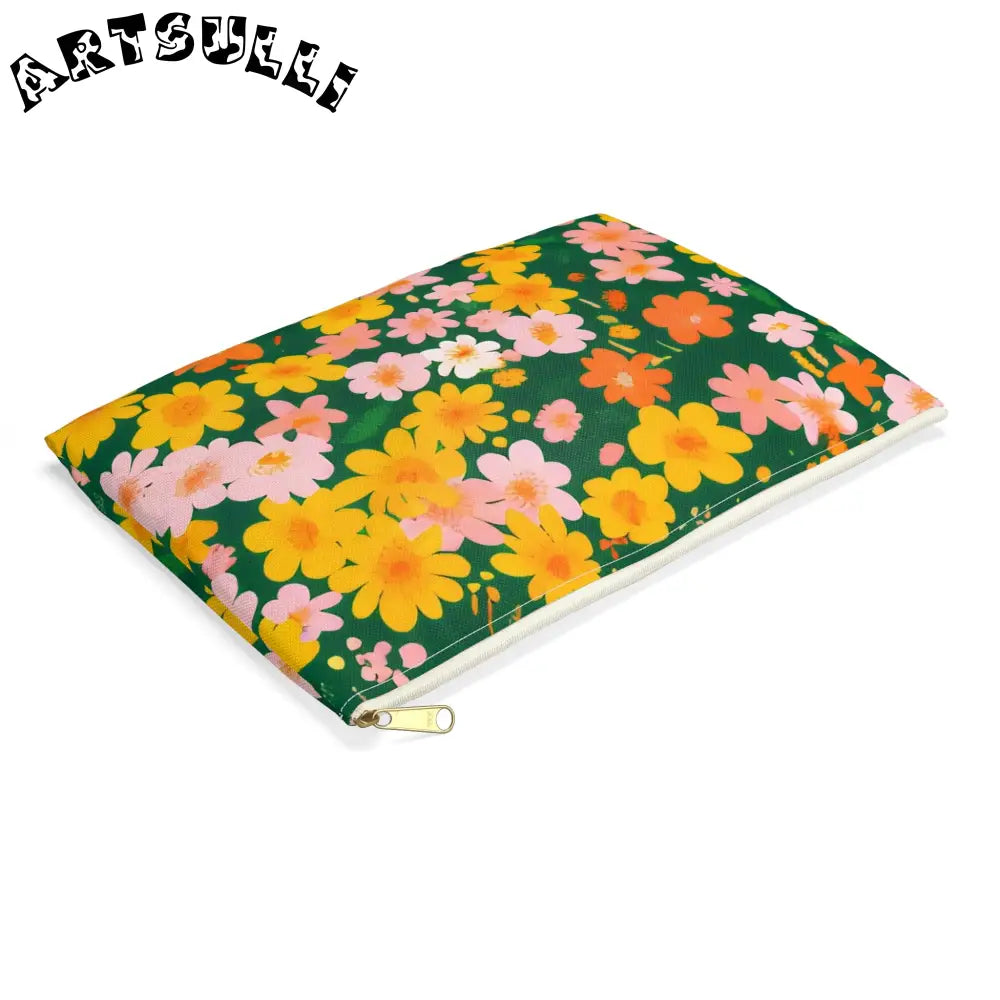 Dark Green Floral Flat Pouch, Artsulli - Art is Long, Life is Short, Bags, , , , , , , 