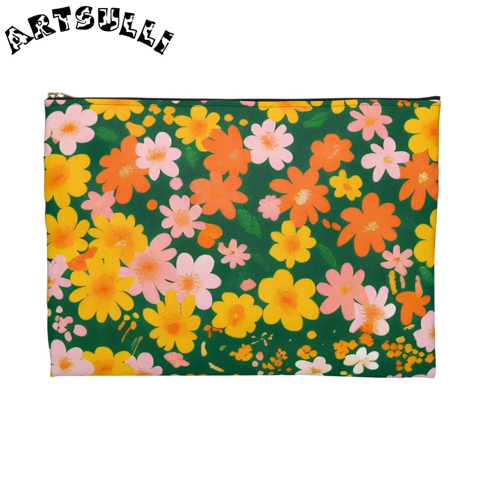 Dark Green Floral Flat Pouch, Artsulli - Art is Long, Life is Short, Bags, , , , , , , 