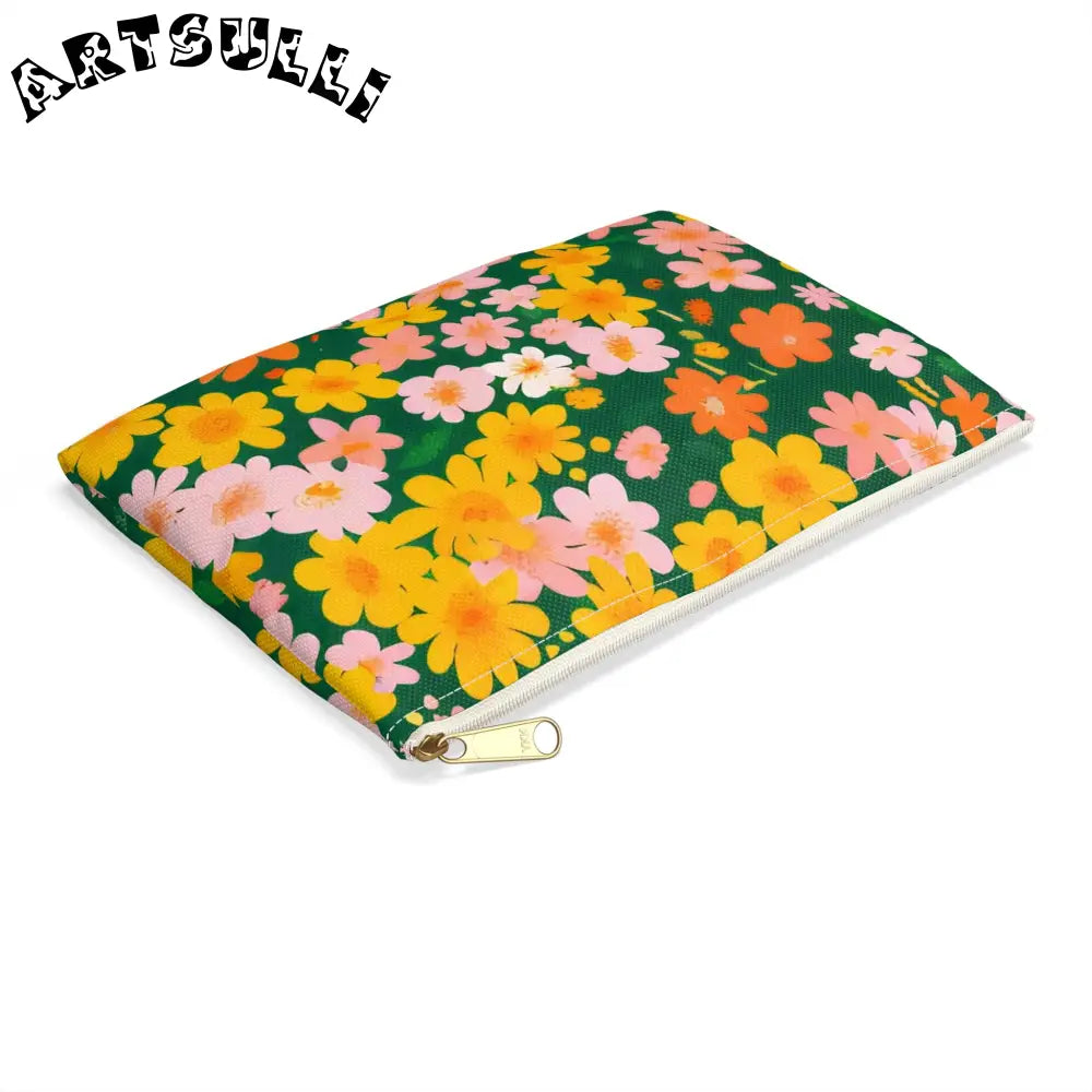 Dark Green Floral Flat Pouch, Artsulli - Art is Long, Life is Short, Bags, , , , , , , 
