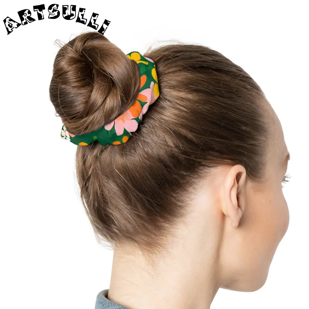 Dark Green Floral Jersey Scrunchie, Artsulli - Art is Long, Life is Short, Accessories, , , , , , , 