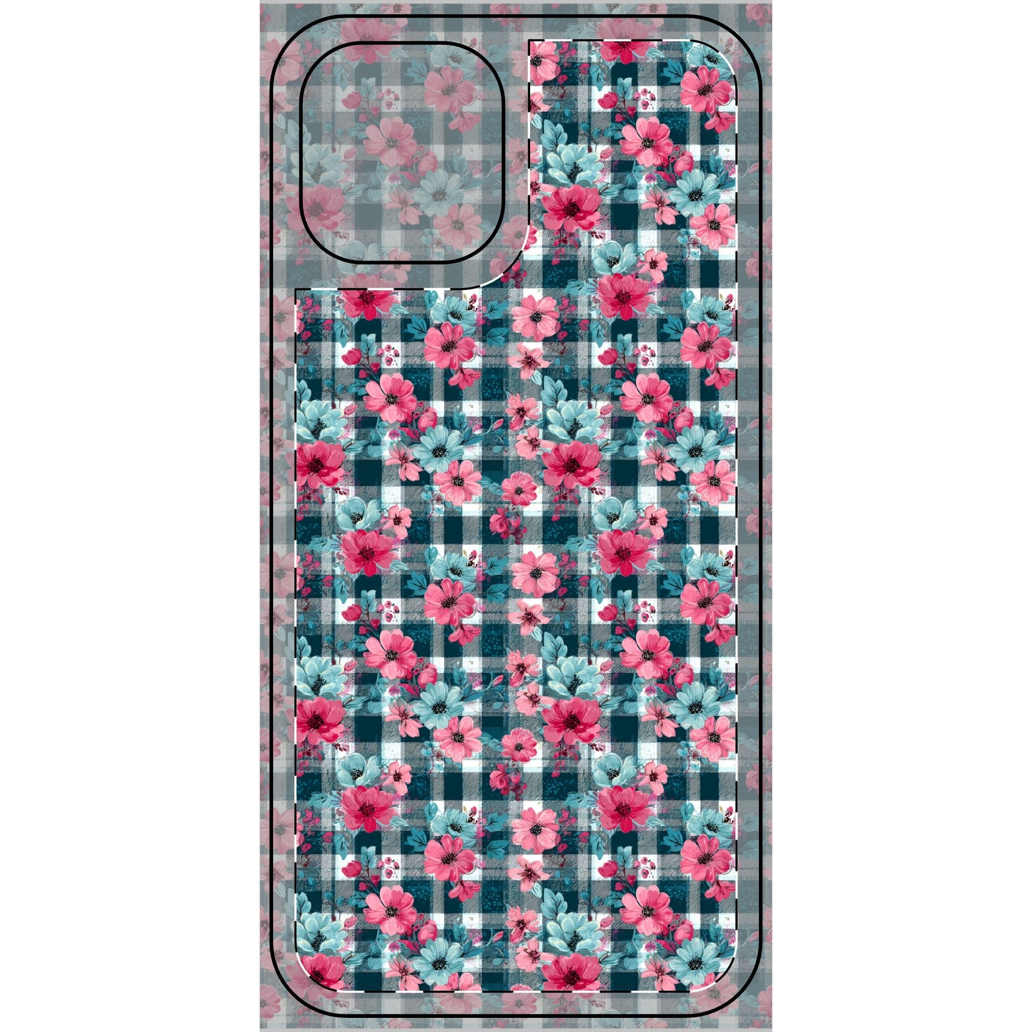 Dark Green Floral Plaid Phone Case Skin, Artsulli - Art is Long, Life is Short, Phone Case, Size, iPhone 12, , , , , 22799913392514381314