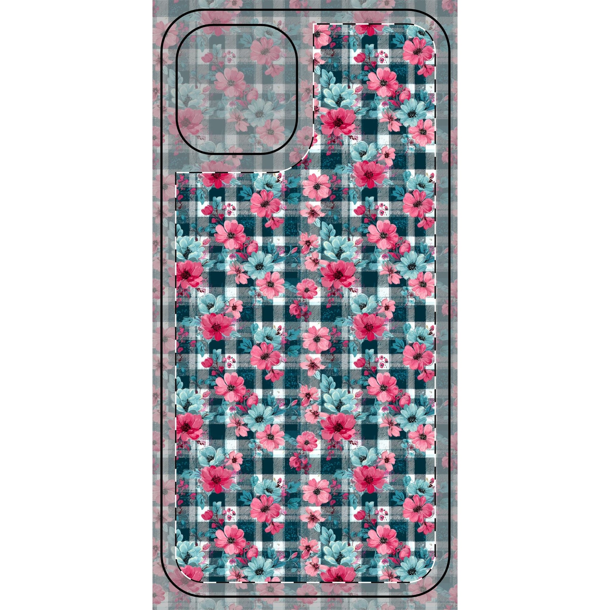 Dark Green Floral Plaid Phone Case Skin, Artsulli - Art is Long, Life is Short, Phone Case, Size, iPhone 12 Pro, , , , , 25812473356349549543