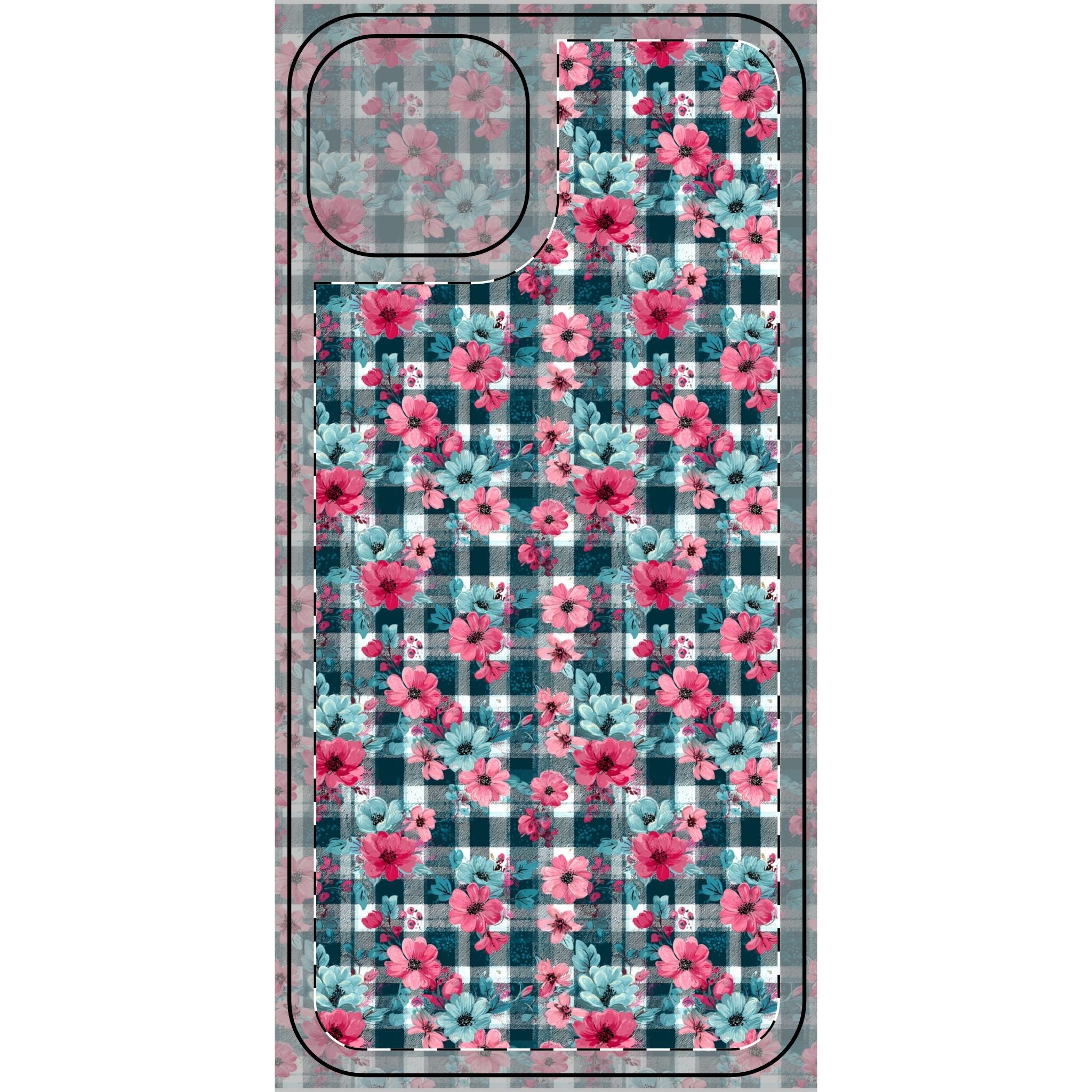 Dark Green Floral Plaid Phone Case Skin, Artsulli - Art is Long, Life is Short, Phone Case, Size, iPhone 13, , , , , 19739611137122830503