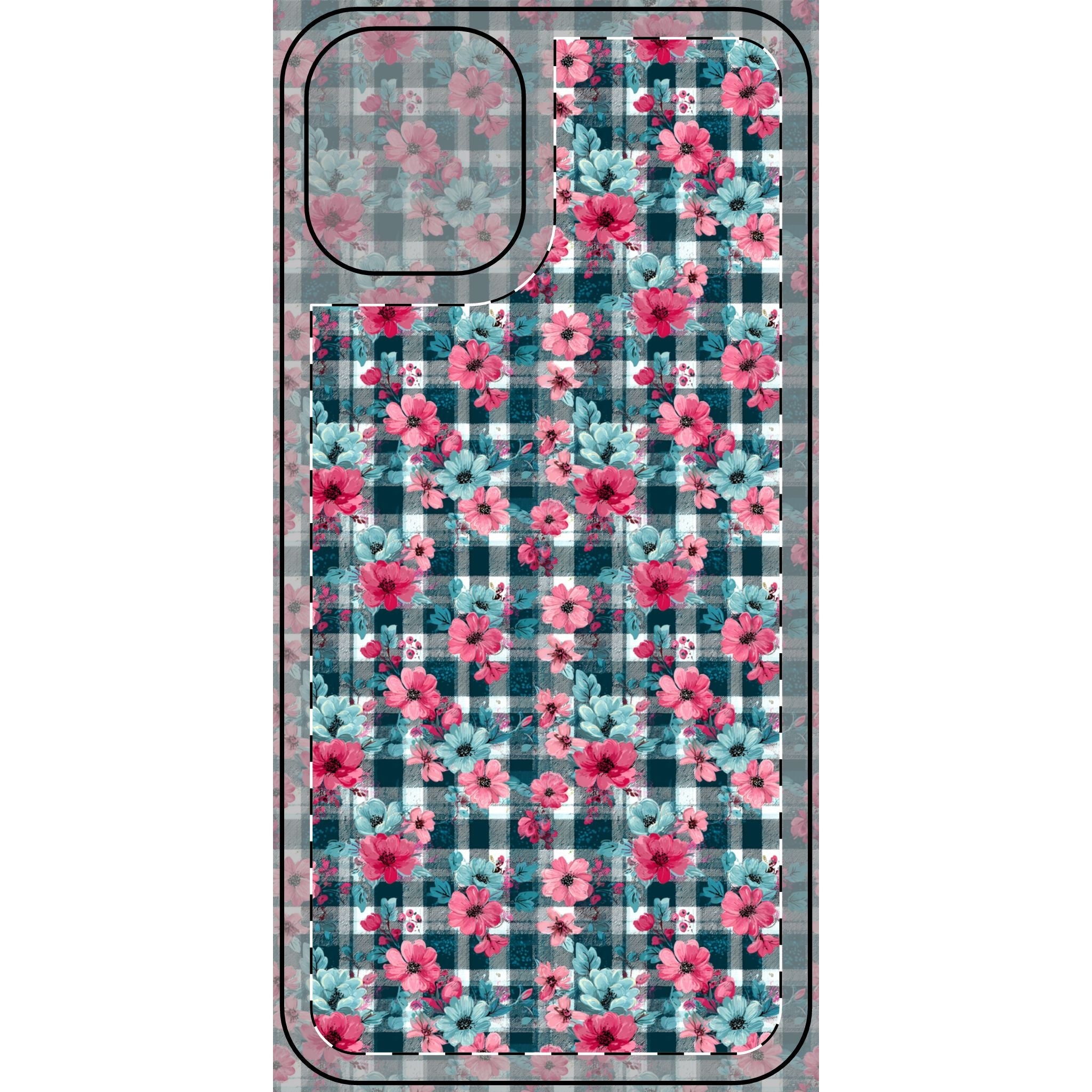 Dark Green Floral Plaid Phone Case Skin, Artsulli - Art is Long, Life is Short, Phone Case, Size, iPhone 12 Mini, , , , , 17627680749871992209