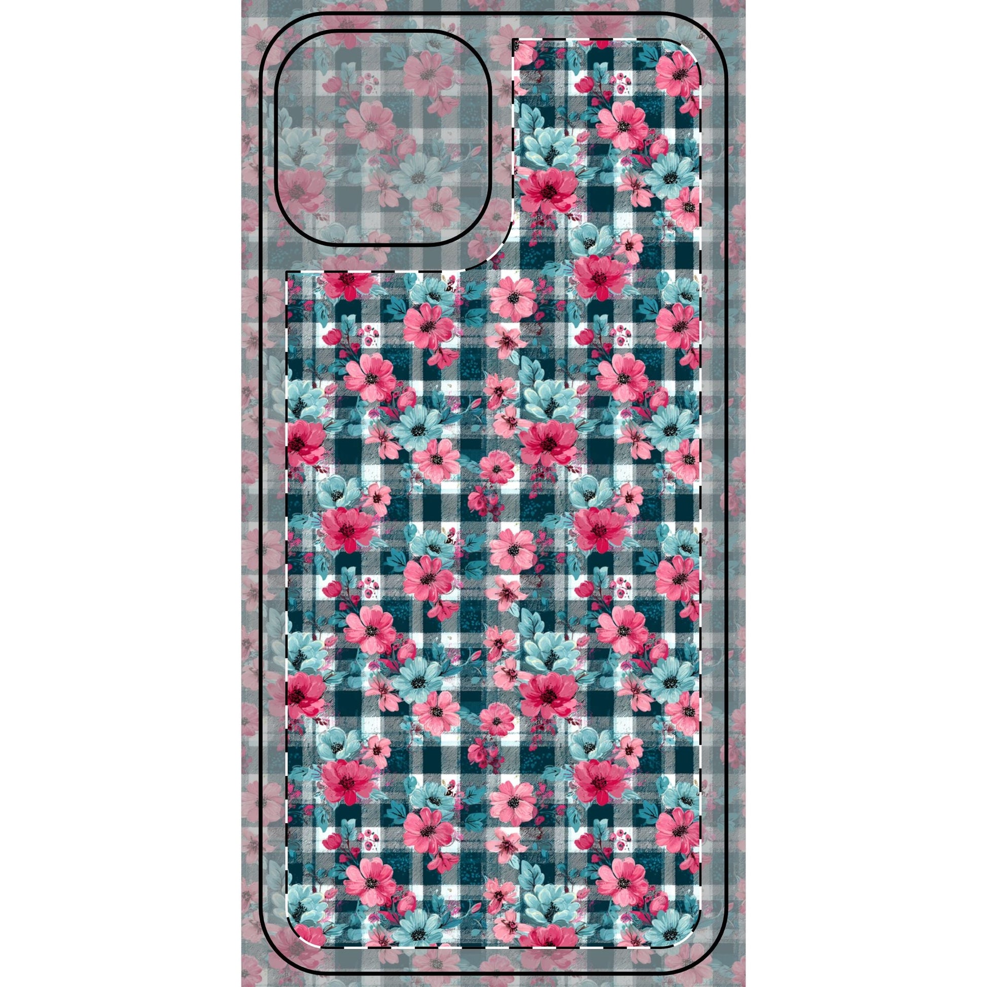 Dark Green Floral Plaid Phone Case Skin, Artsulli - Art is Long, Life is Short, Phone Case, Size, iPhone 13 Mini, , , , , 31179008695057488814
