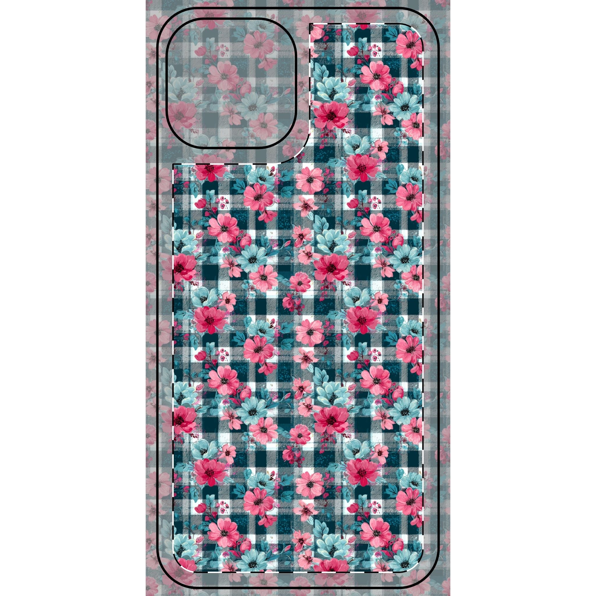Dark Green Floral Plaid Phone Case Skin, Artsulli - Art is Long, Life is Short, Phone Case, Size, iPhone 13 Mini, , , , , 31179008695057488814