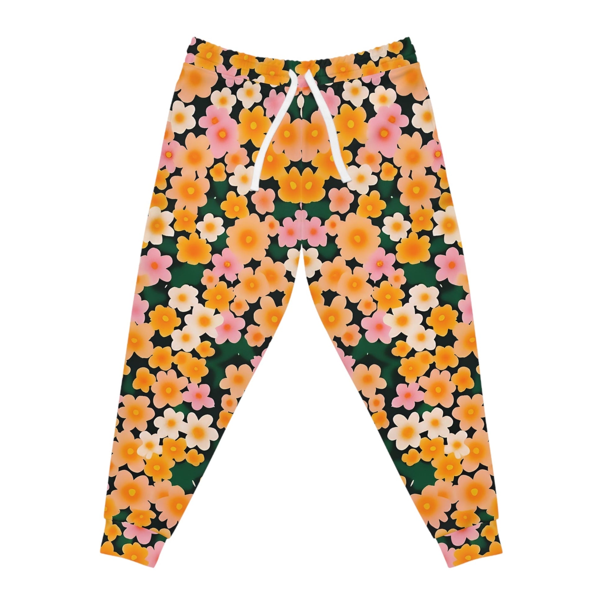 Dark Green Floral Print Joggers, Artsulli - Art is Long, Life is Short, All Over Prints, Size, S, Color, Seam thread color automatically matched to design, , , 71975282597330672193