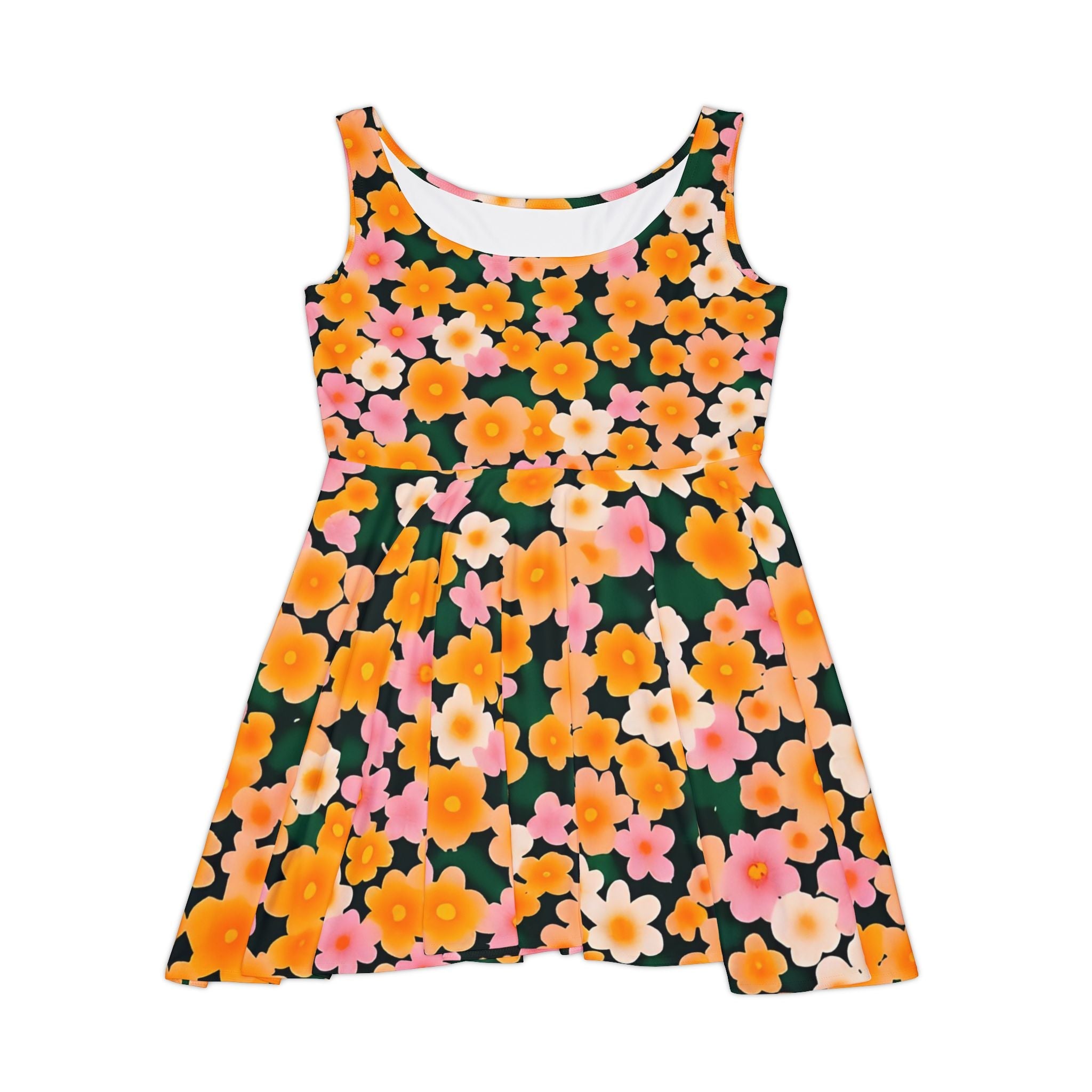 Dark Green Floral Skater Dress, Artsulli - Art is Long, Life is Short, All Over Prints, Size, XS, , , , , 10066433033968689172