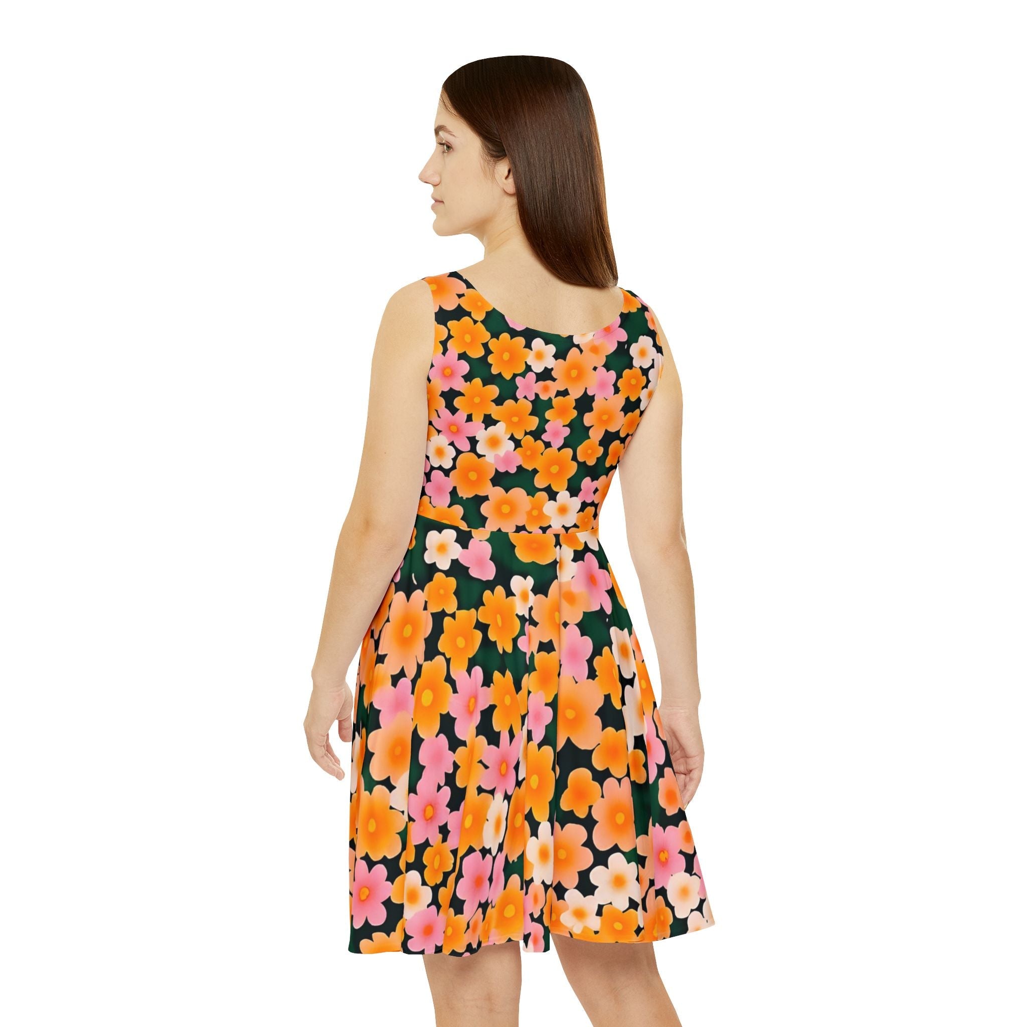 Dark Green Floral Skater Dress, Artsulli - Art is Long, Life is Short, All Over Prints, , , , , , , 