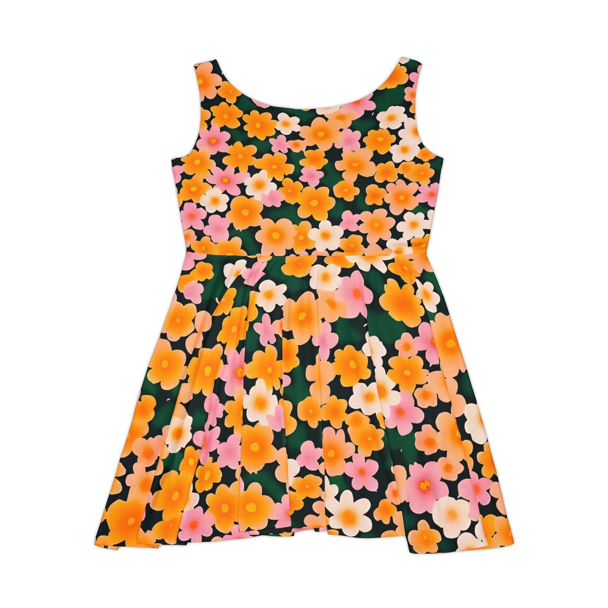 Dark Green Floral Skater Dress, Artsulli - Art is Long, Life is Short, All Over Prints, , , , , , , 