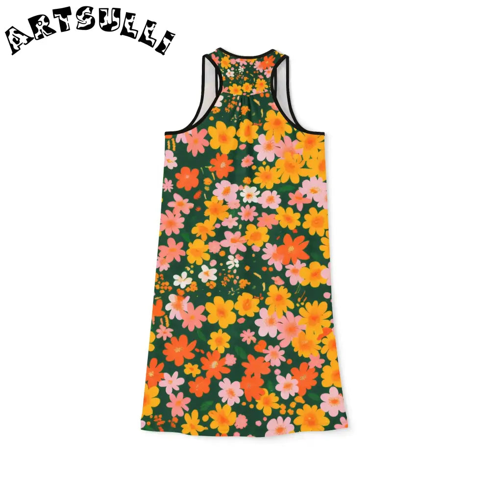 Dark Green Floral Tank Dress, Artsulli - Art is Long, Life is Short, Tank Top, , , , , , , 