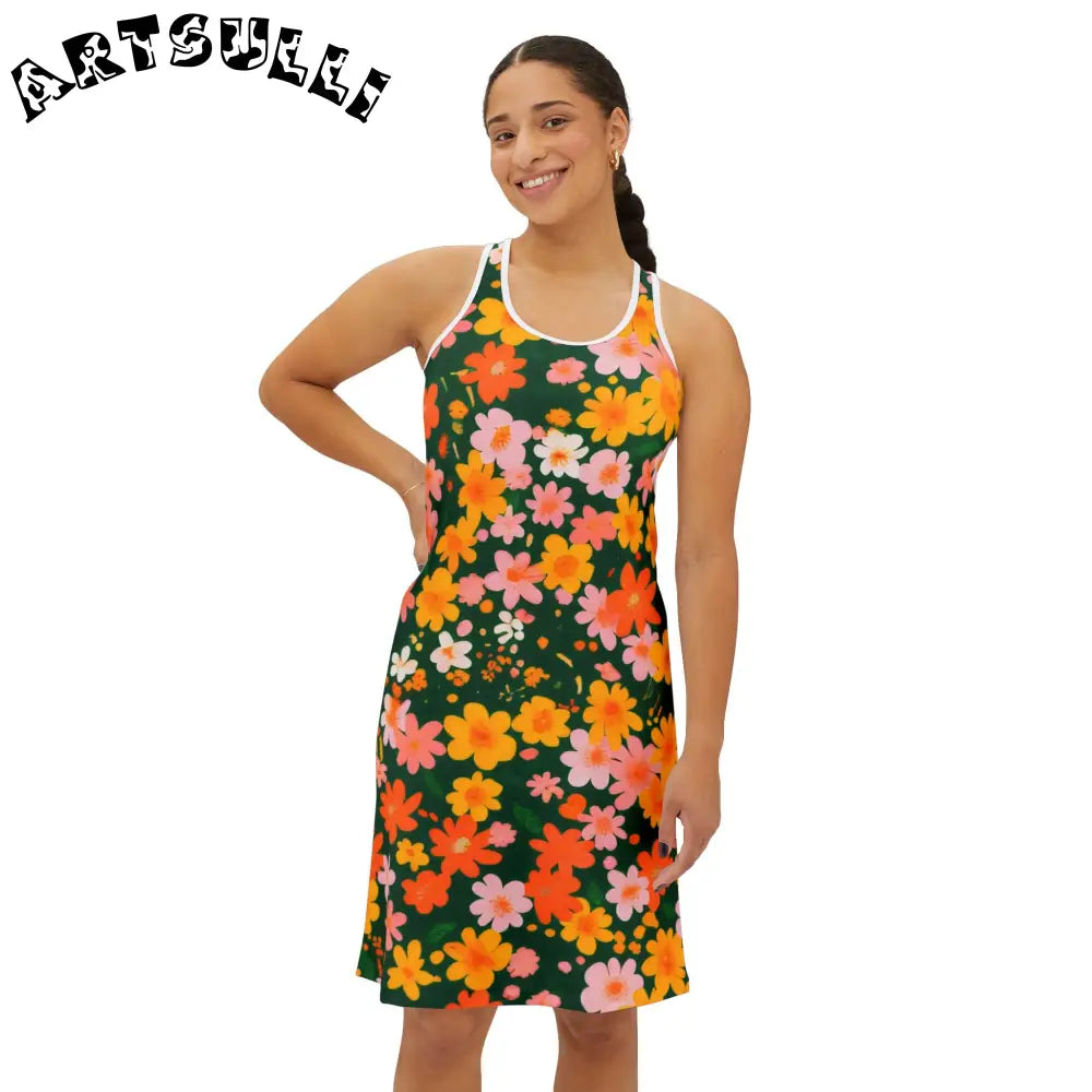 Dark Green Floral Tank Dress, Artsulli - Art is Long, Life is Short, Tank Top, , , , , , , 