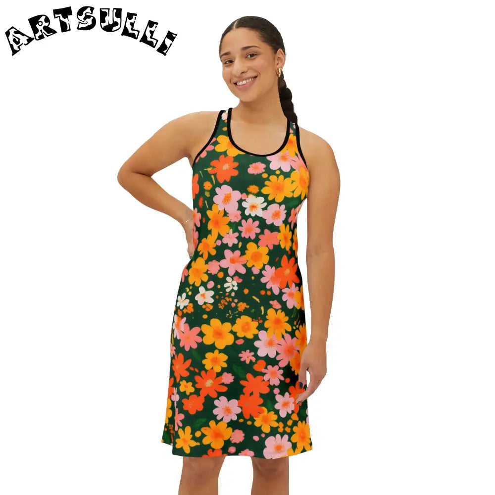 Dark Green Floral Tank Dress, Artsulli - Art is Long, Life is Short, Tank Top, , , , , , , 