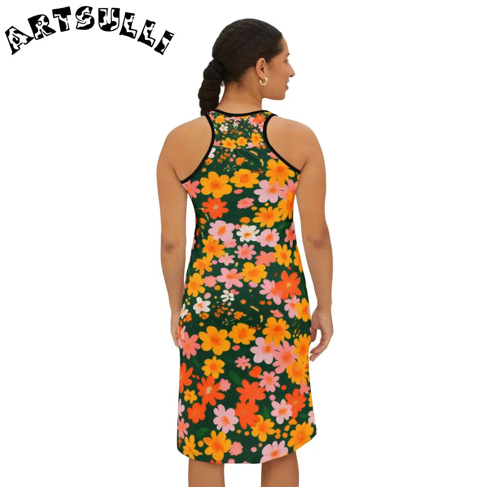 Dark Green Floral Tank Dress, Artsulli - Art is Long, Life is Short, Tank Top, , , , , , , 