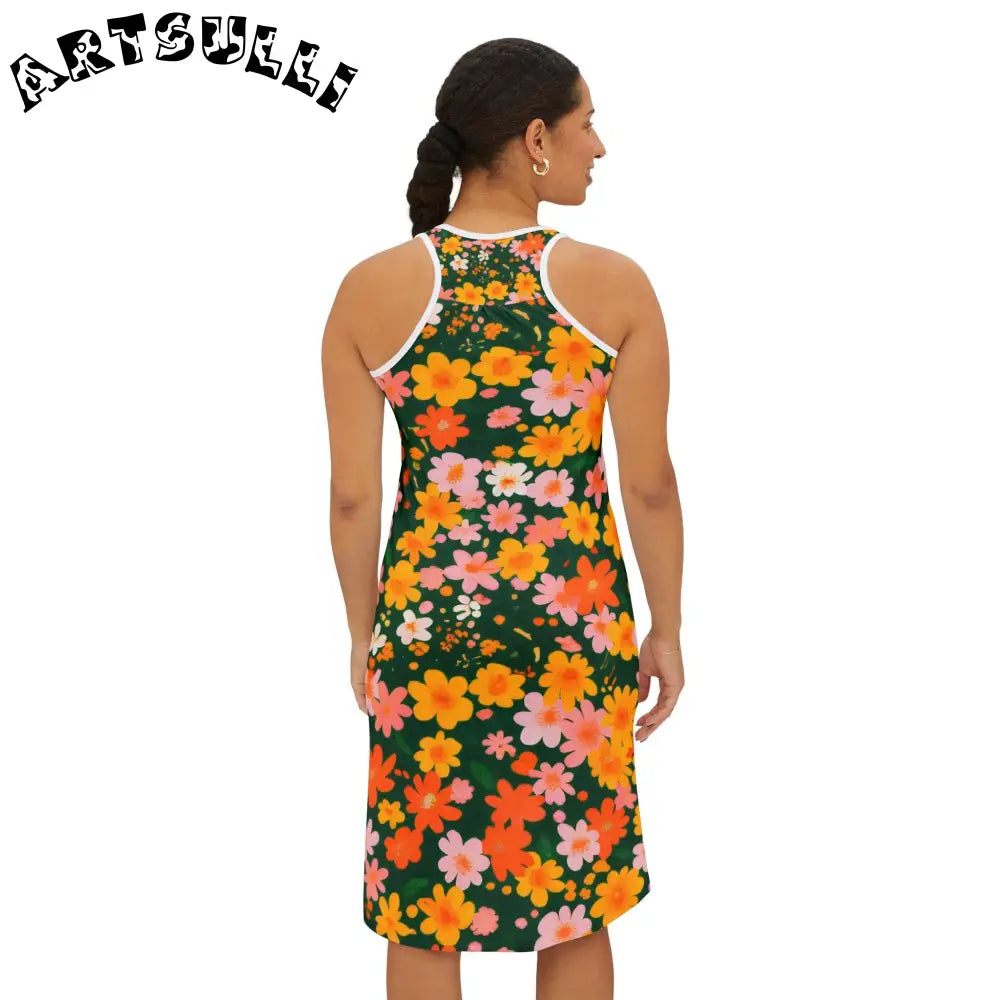 Dark Green Floral Tank Dress, Artsulli - Art is Long, Life is Short, Tank Top, , , , , , , 