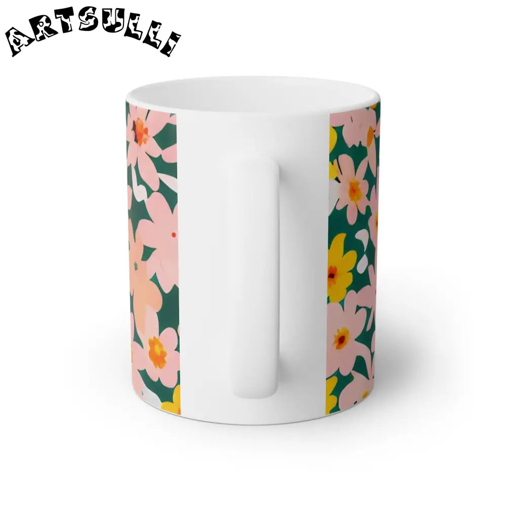 Dark Green Mug with Pink and Yellow Flowers, Artsulli - Art is Long, Life is Short, Mug, , , , , , , 