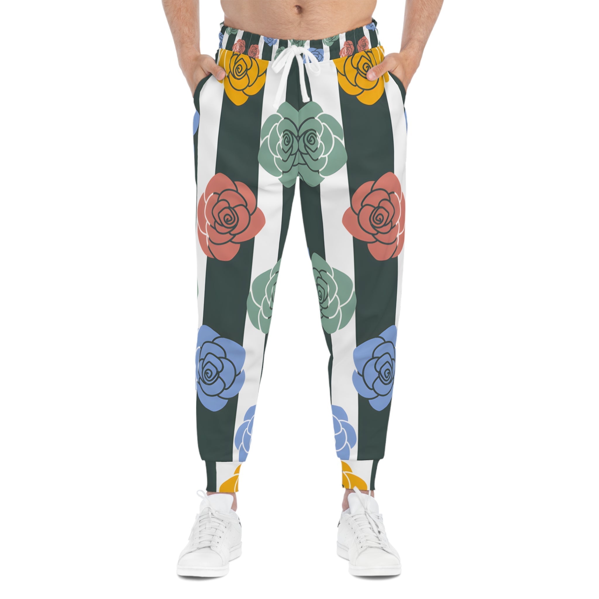 Dark Green Stripe and Rose Joggers, Artsulli - Art is Long, Life is Short, All Over Prints, , , , , , , 