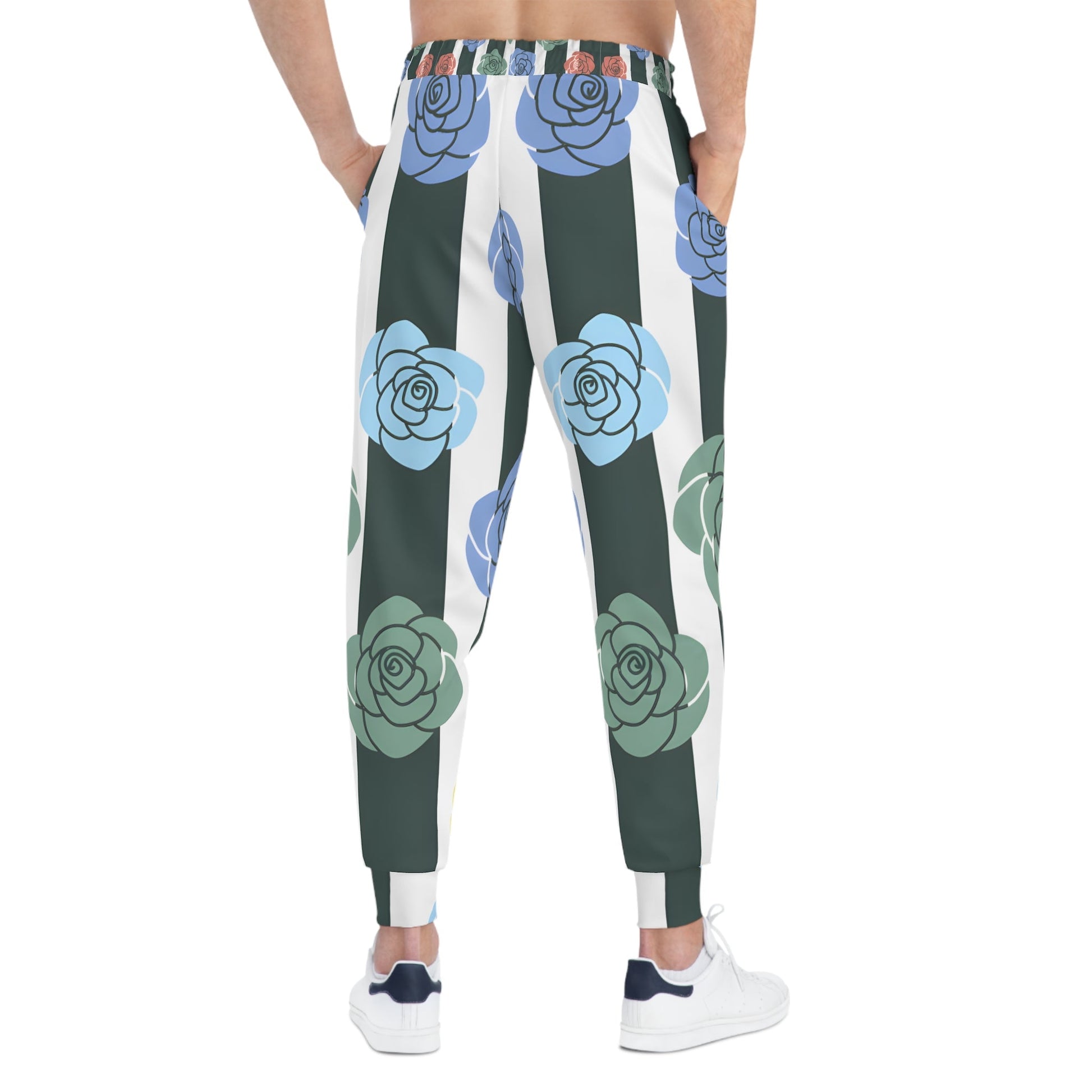 Dark Green Stripe and Rose Joggers, Artsulli - Art is Long, Life is Short, All Over Prints, , , , , , , 