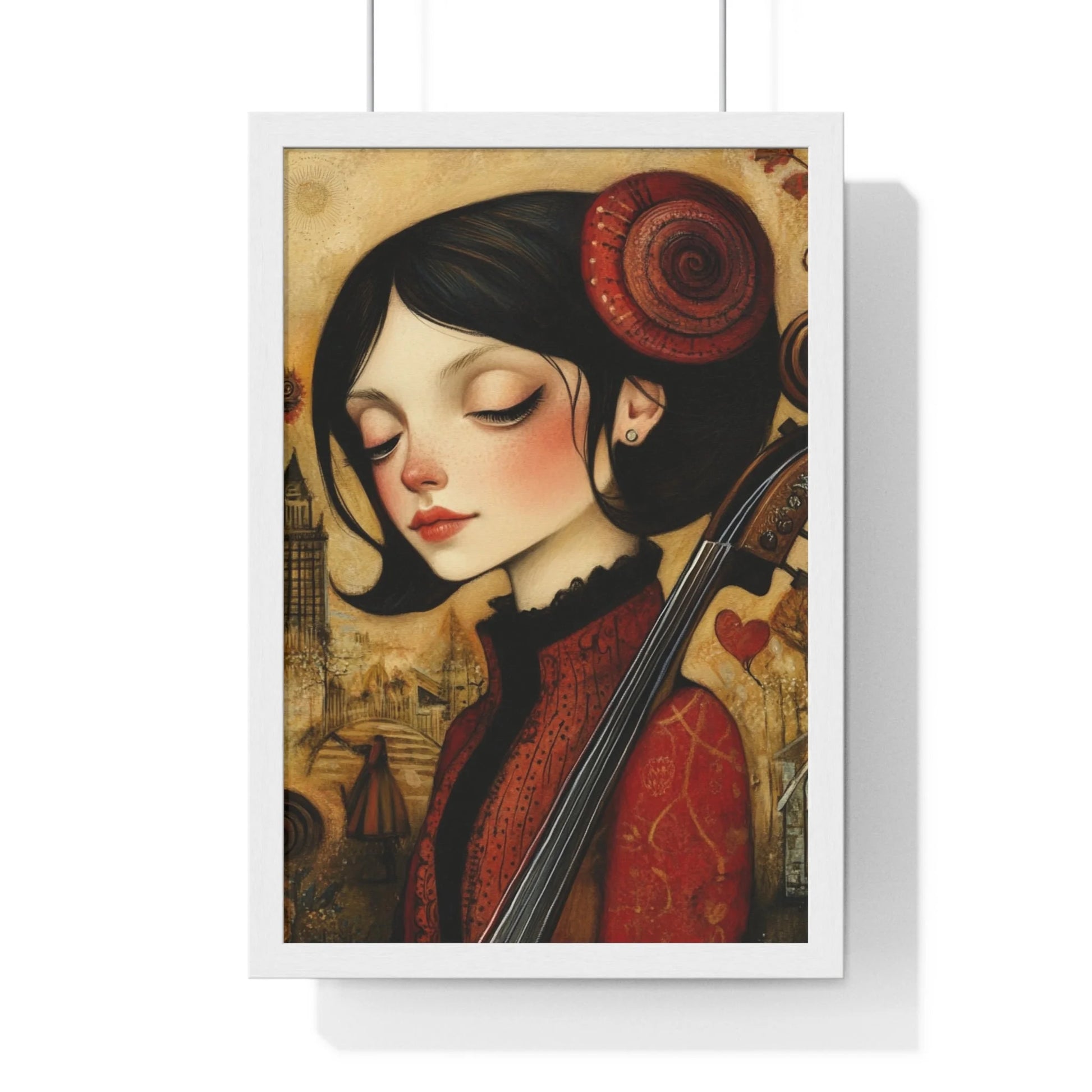 Buy The Best red velvet cello By Artsulli x Color Printify - Dark Haired Woman Playing Instrument Framed Poster - 2025