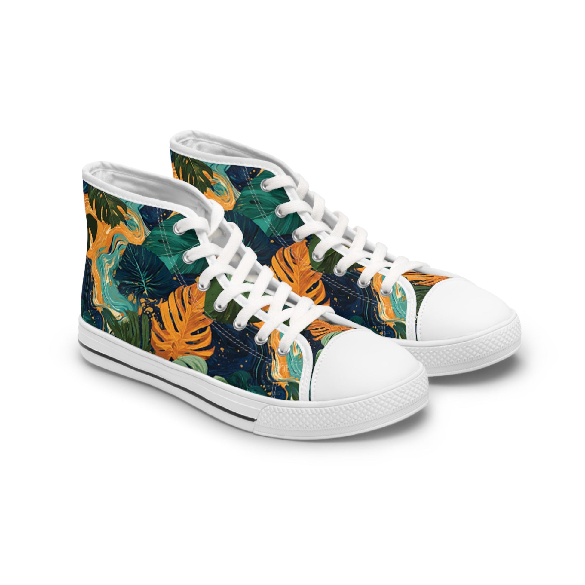 Dark Tropical Leaf High Top Sneakers, Artsulli - Art is Long, Life is Short, Shoes, Size, US 5.5, Color, White sole, , , 77510755725434369386