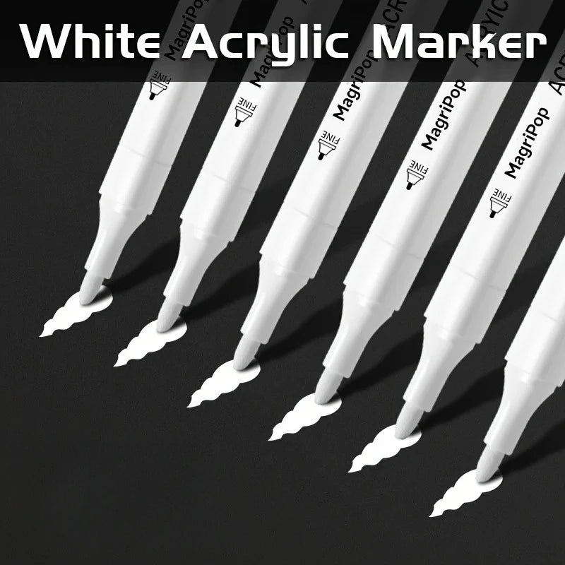 White Acrylic Marker,Permanent Pen Art Supplies for Black Paper,Tire,Plastic,Stone,Metal,Painting for Artists,Beginners