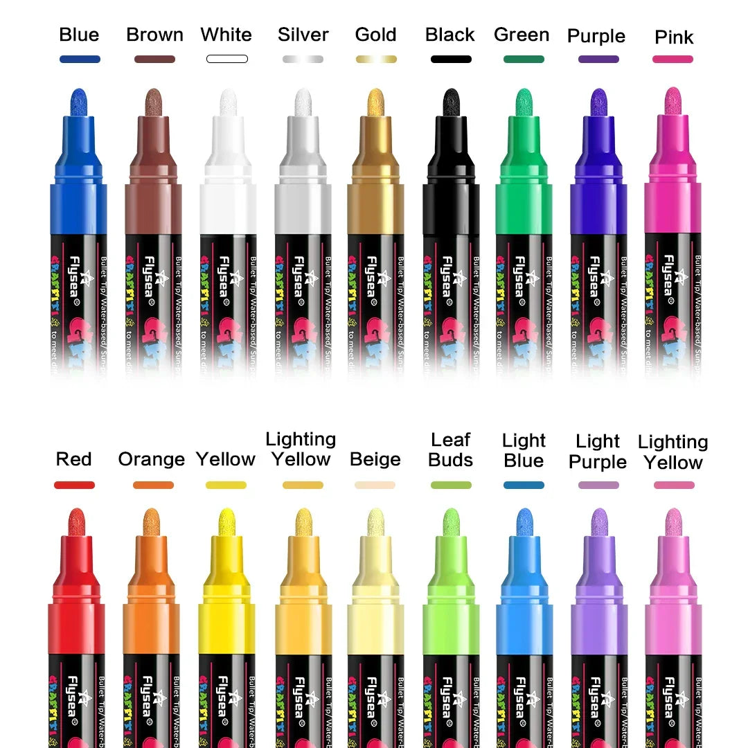 Buy The Best By Artsulli - Art is Long Life Short - 12/18/24Pcs/Set Acrylic Graffiti Marker for Fabric Canvas Rock Glass Wood Medium Tip